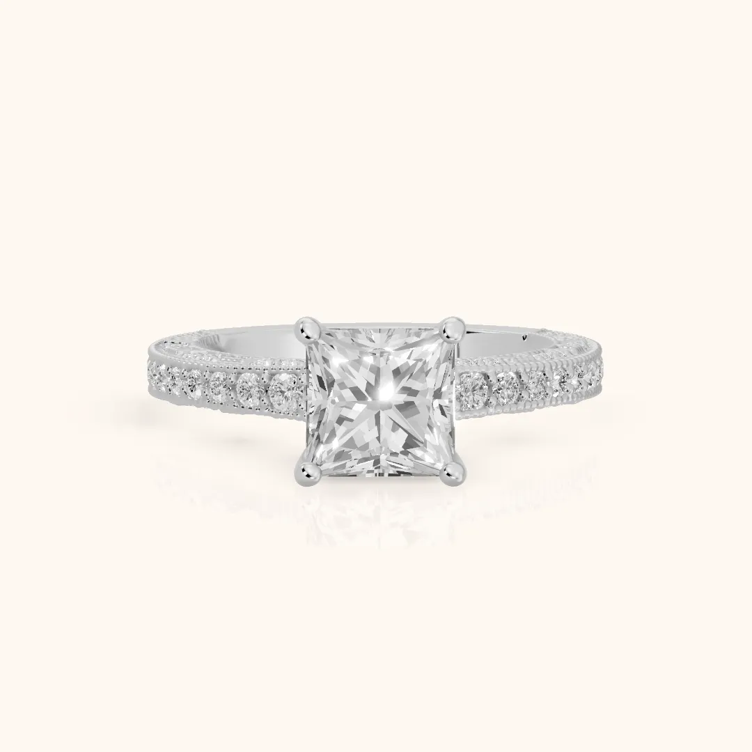 Alameda Milgrain Pavé Princess Diamond Engagement Ring in Silver — view 2