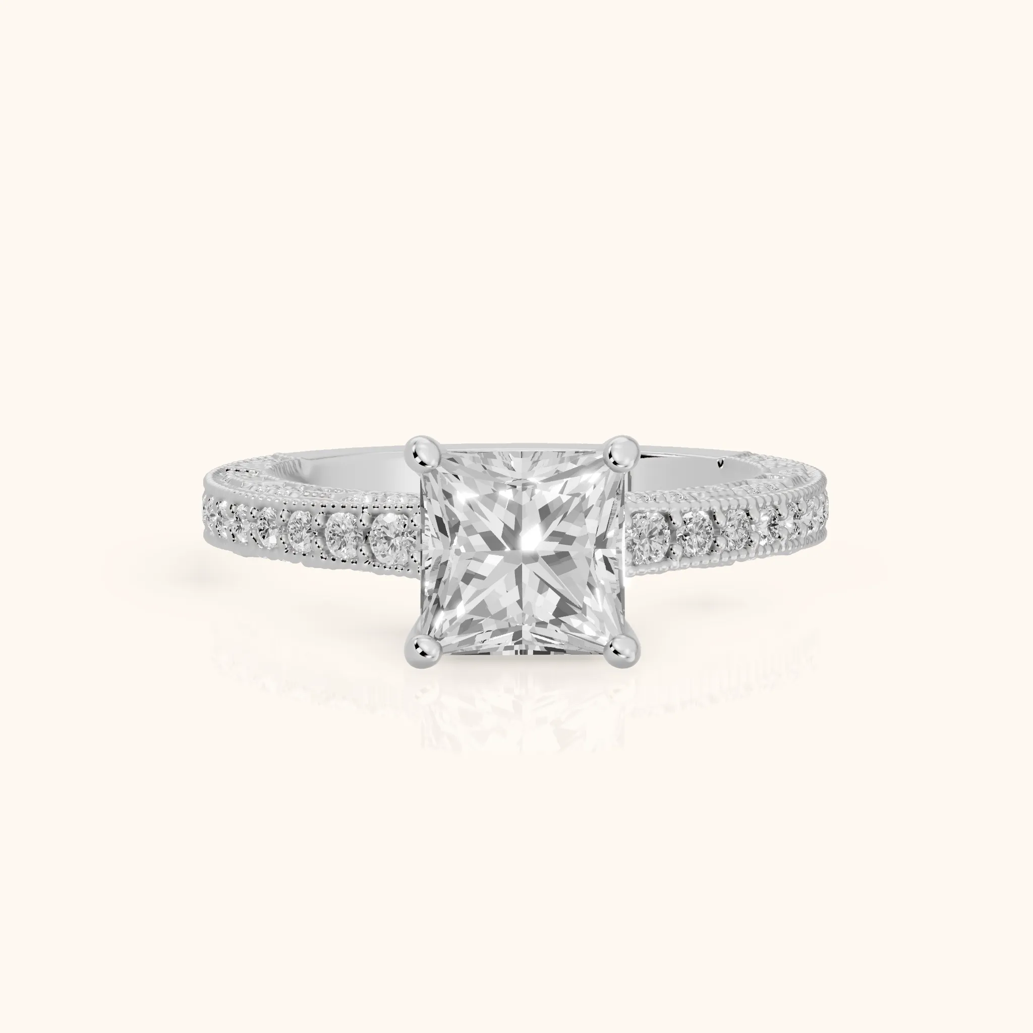 Alameda Milgrain Pavé Princess Diamond Engagement Ring in Silver — view 1
