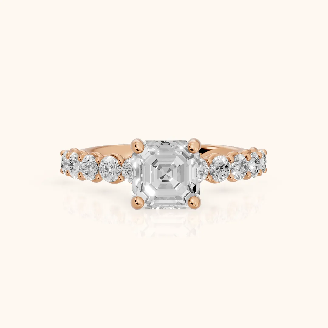 Sterling Statement Pavé Asscher Diamond Engagement Ring in Rose Gold — view 2