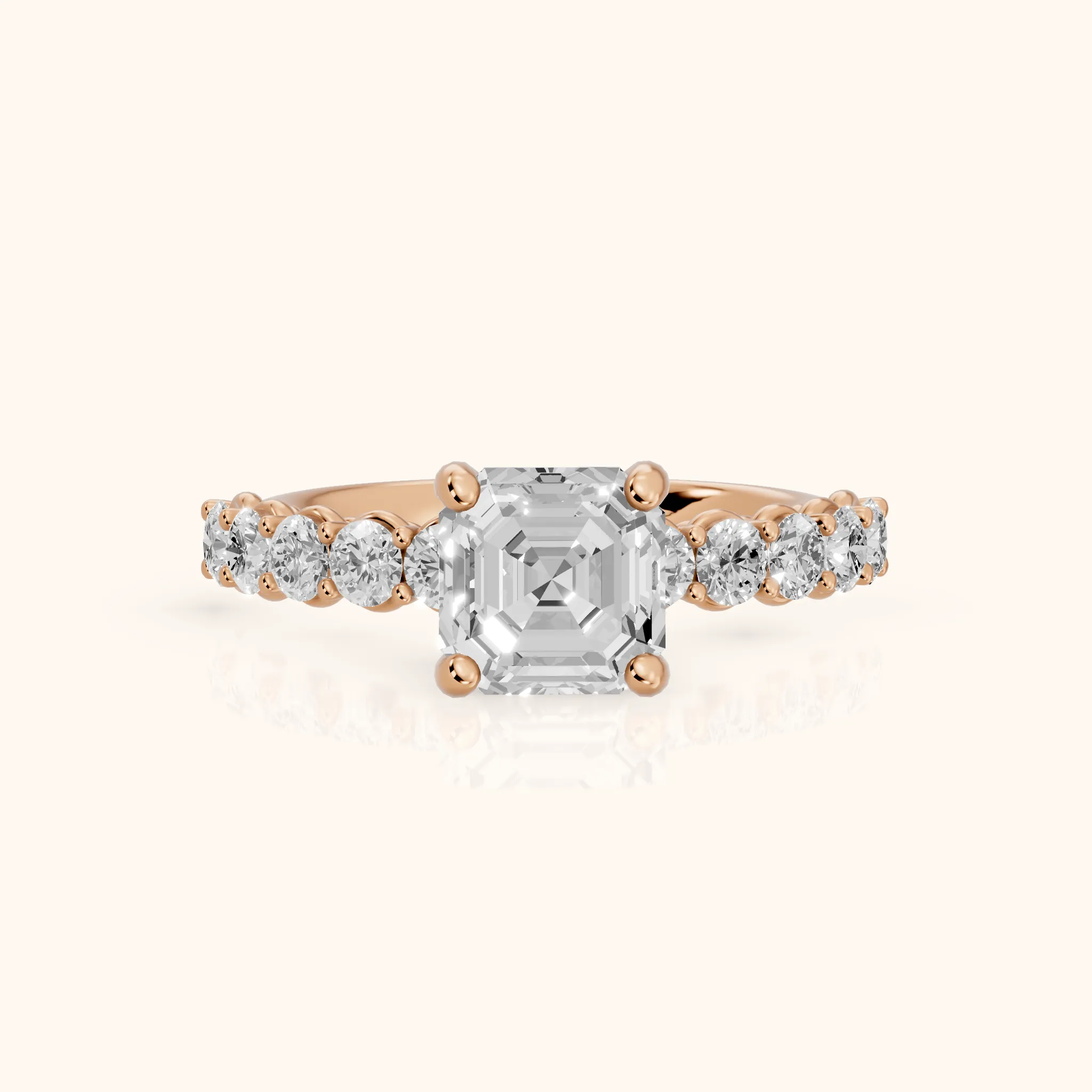 Sterling Statement Pavé Asscher Diamond Engagement Ring in Rose Gold — view 1