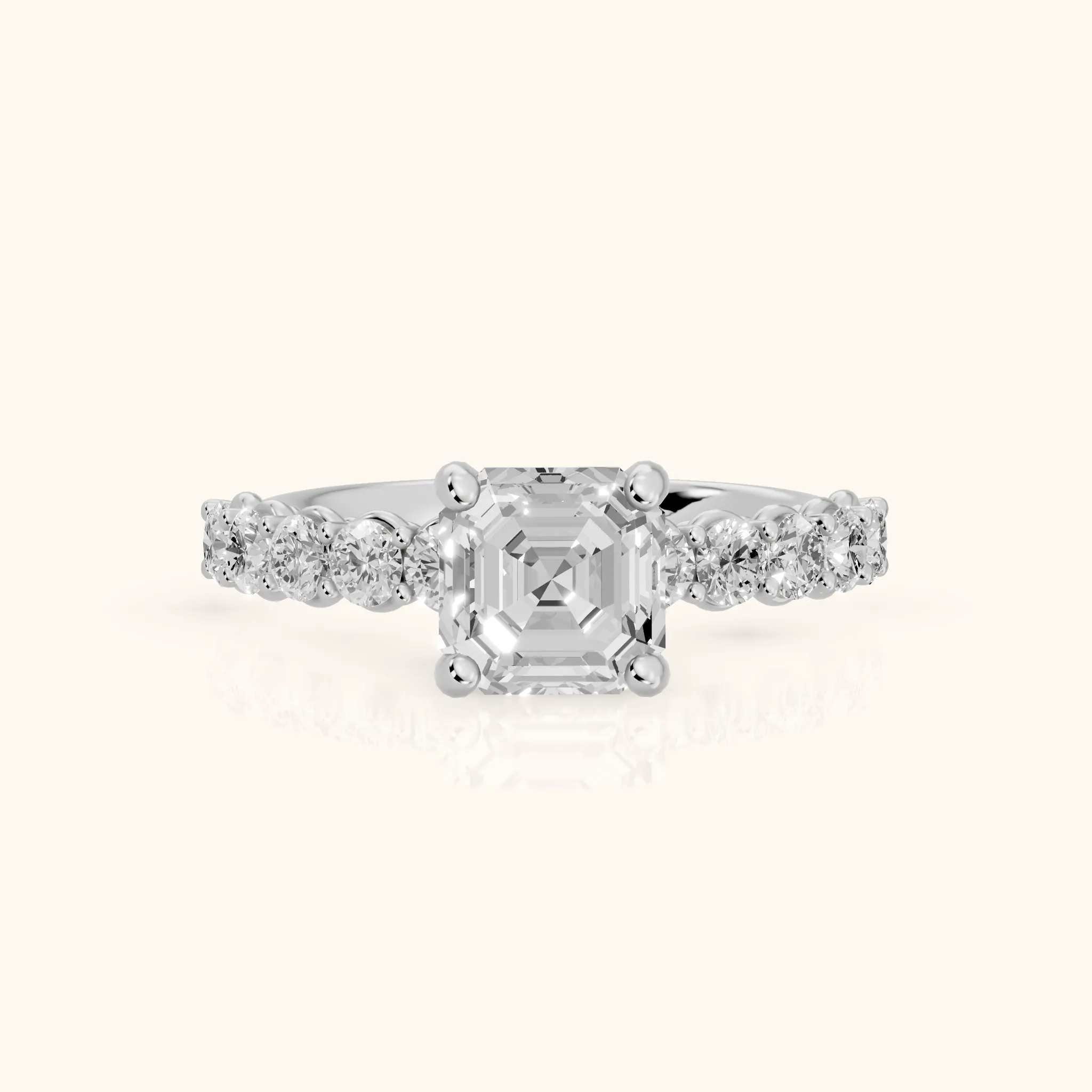Sterling Statement Pavé Asscher Diamond Engagement Ring in Silver — view 1
