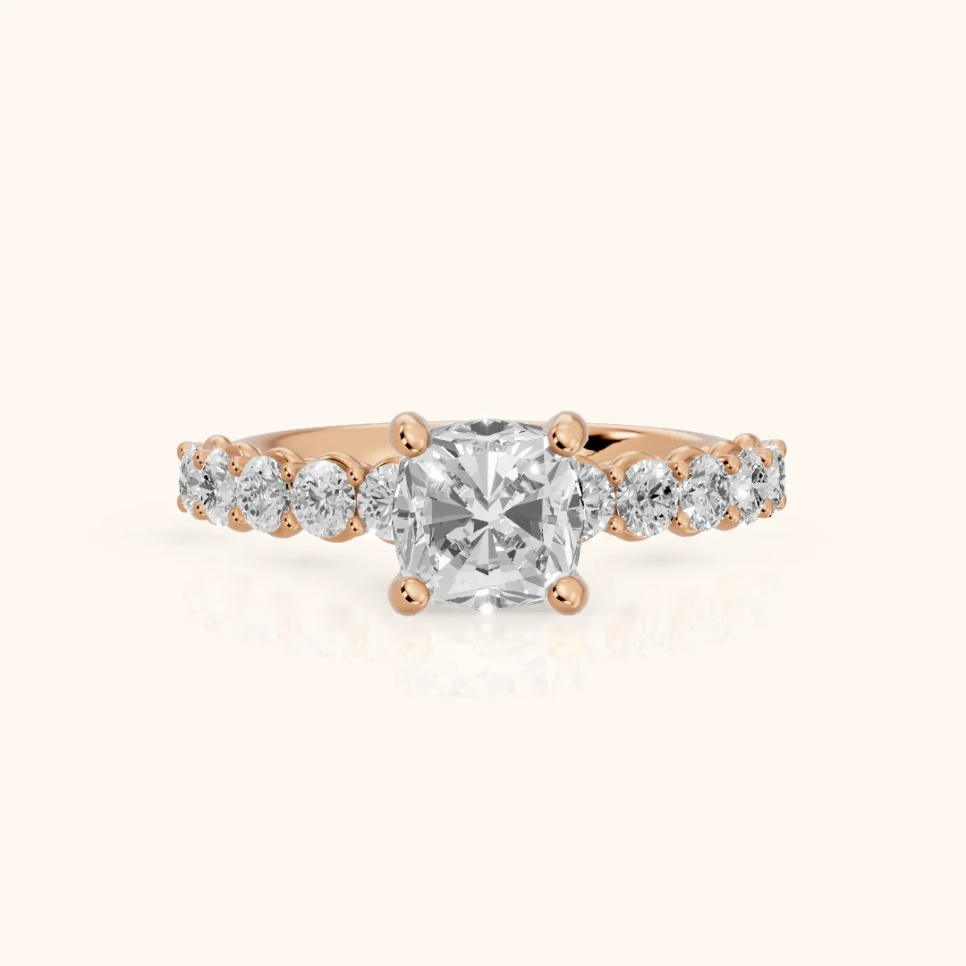 Sterling Statement Pavé Cushion Diamond Engagement Ring in Rose Gold — view 2