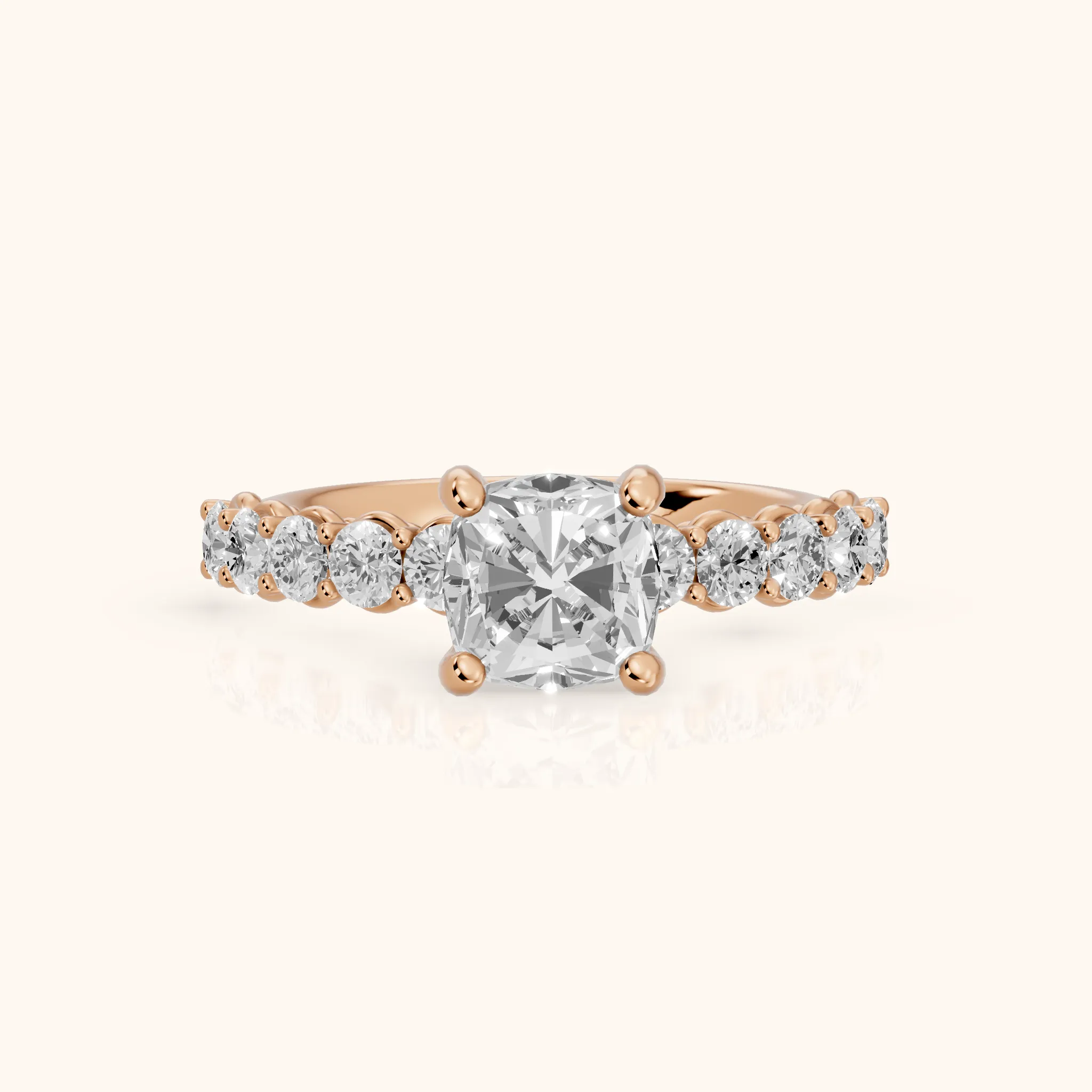 Sterling Statement Pavé Cushion Diamond Engagement Ring in Rose Gold — view 1