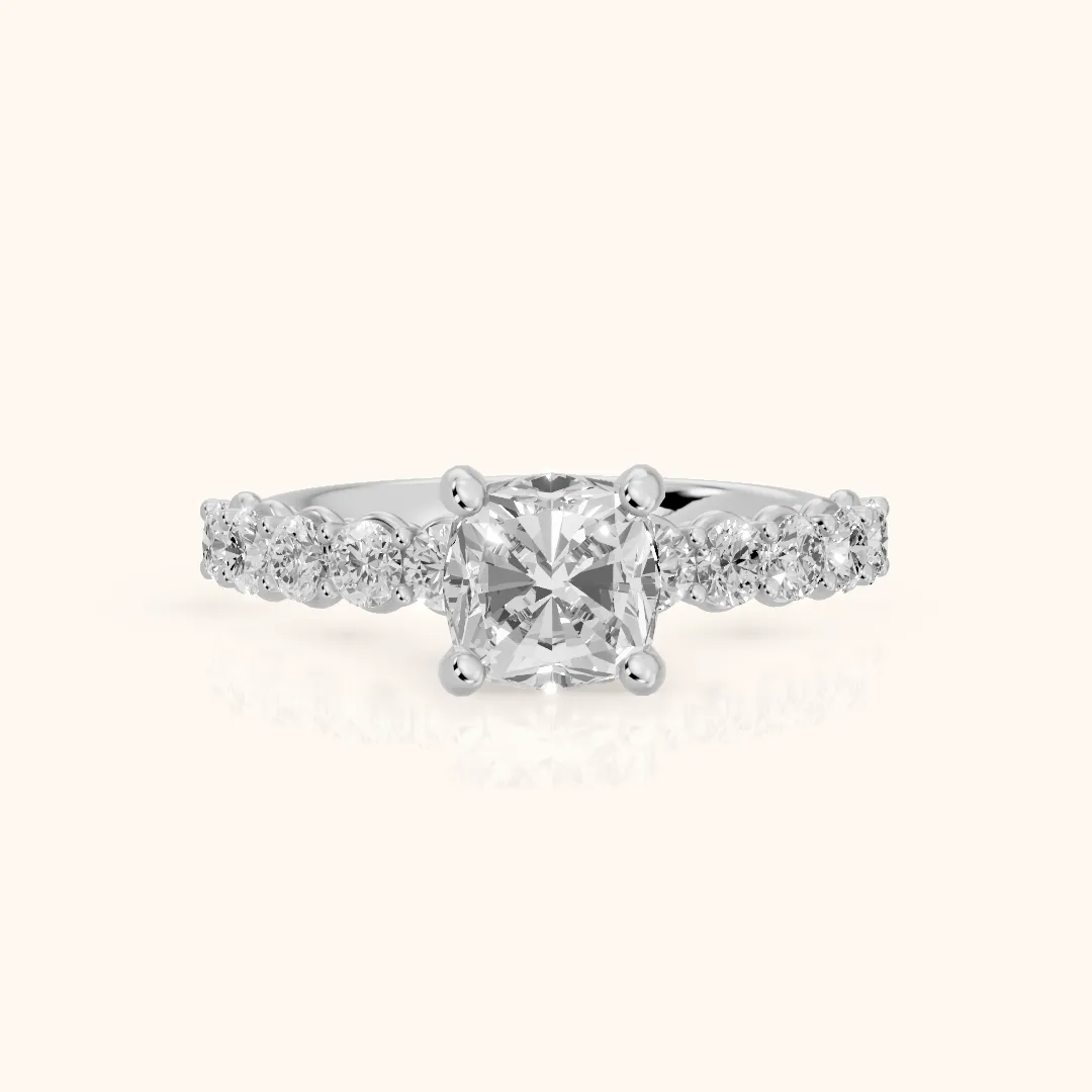Sterling Statement Pavé Cushion Diamond Engagement Ring in Platinum — view 2