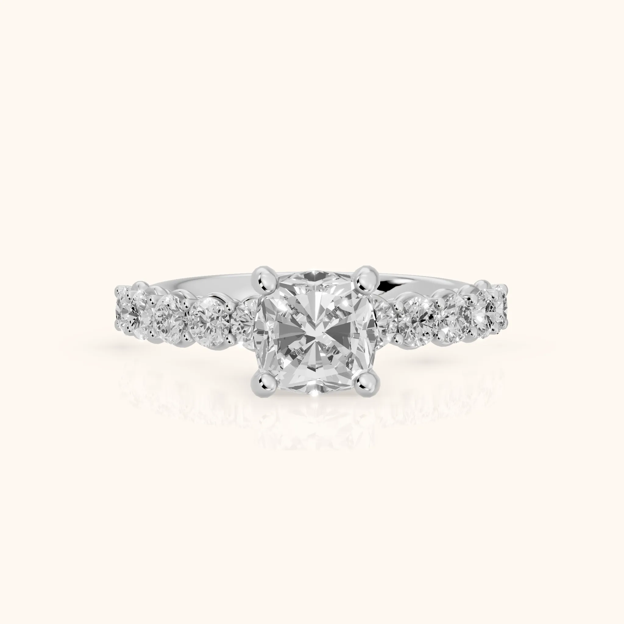 Sterling Statement Pavé Cushion Diamond Engagement Ring in Platinum — view 1