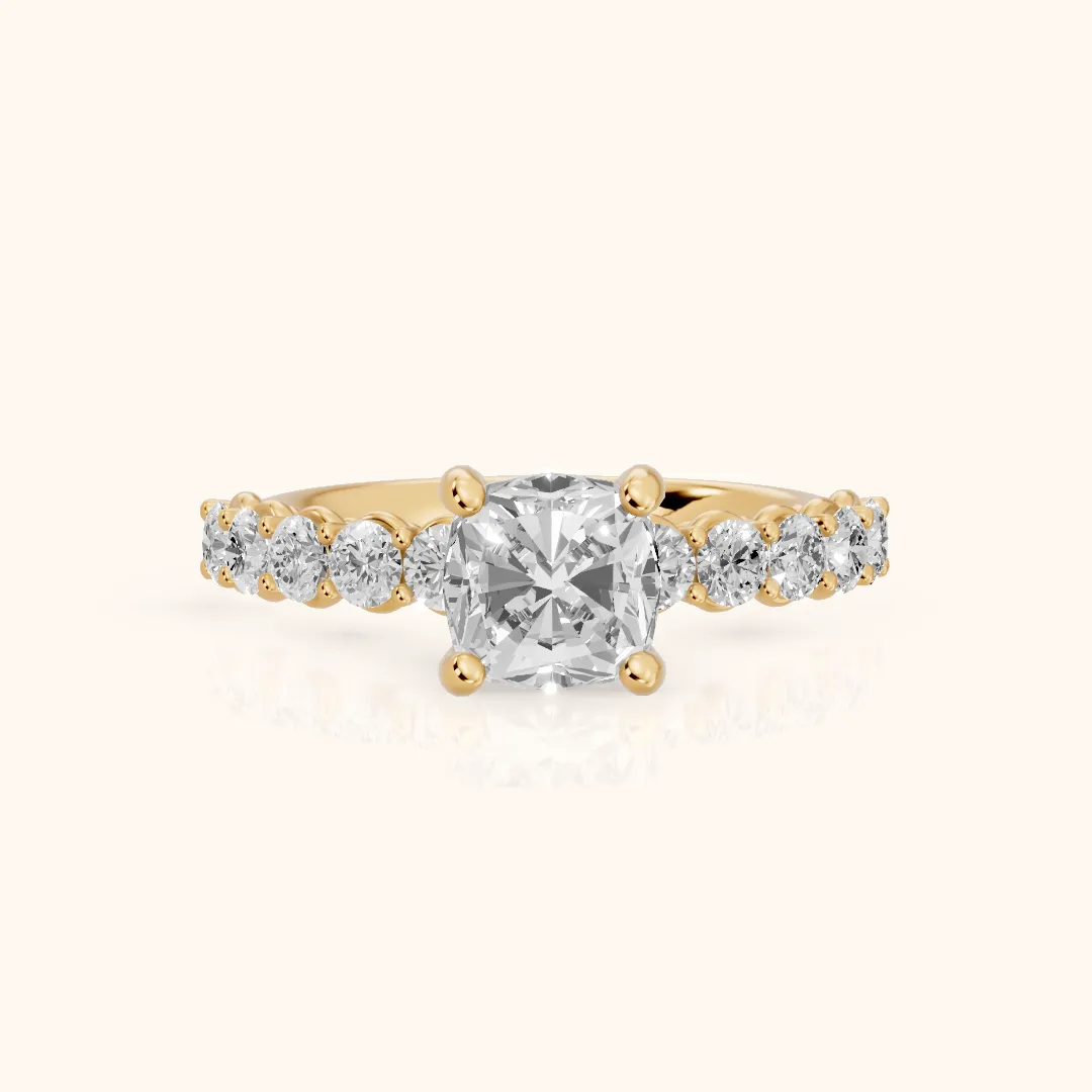 Sterling Statement Pavé Cushion Diamond Engagement Ring in Yellow Gold — view 2