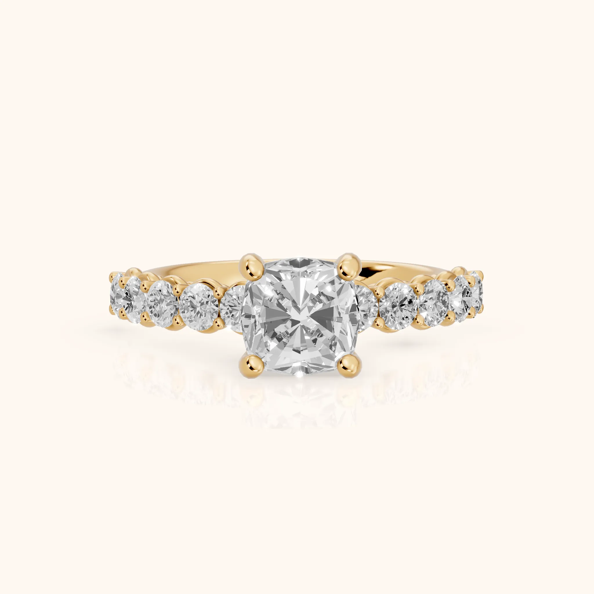 Sterling Statement Pavé Cushion Diamond Engagement Ring in Yellow Gold — view 1