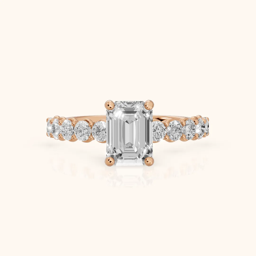 Sterling Statement Pavé Emerald Diamond Engagement Ring in Rose Gold — view 2