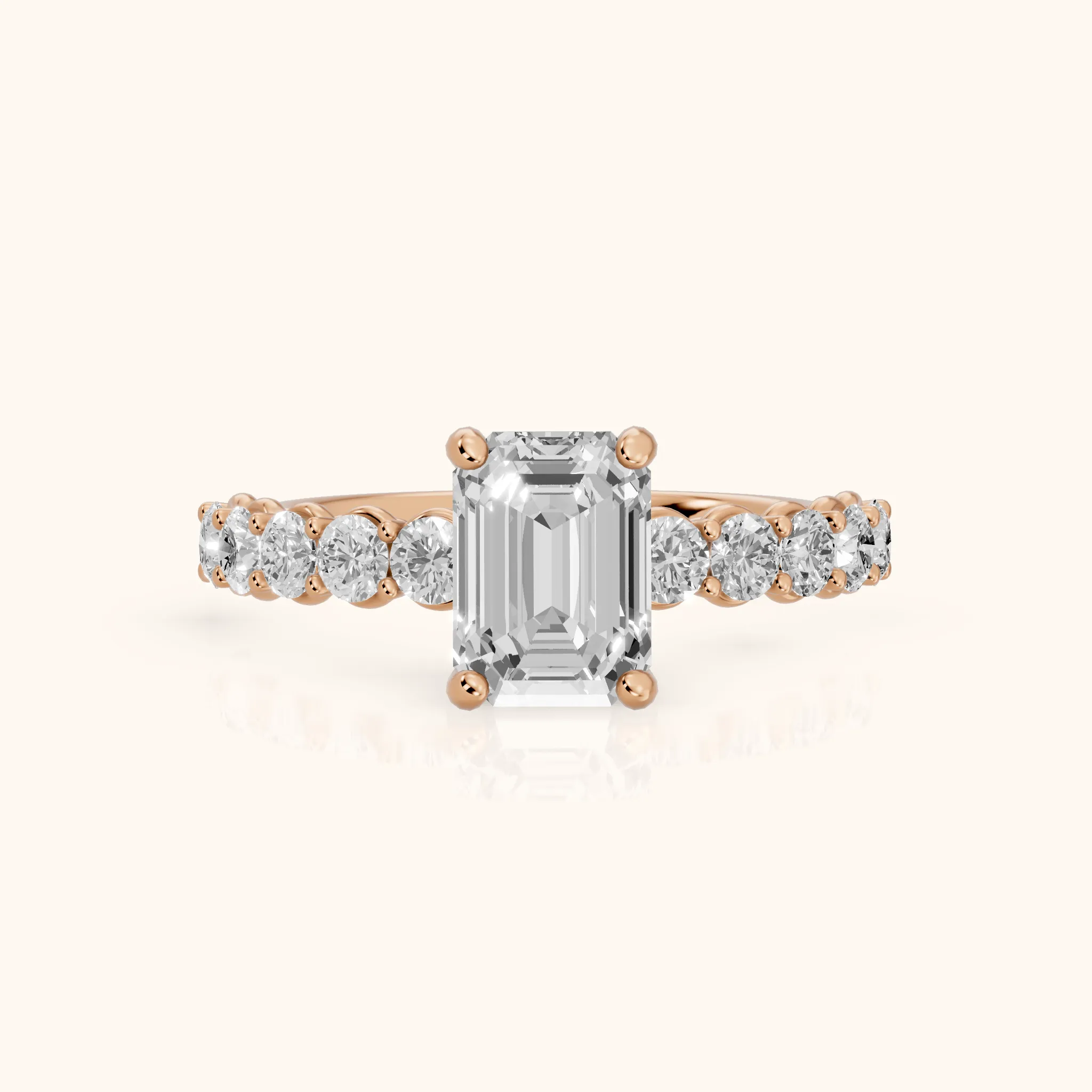 Sterling Statement Pavé Emerald Diamond Engagement Ring in Rose Gold — view 1