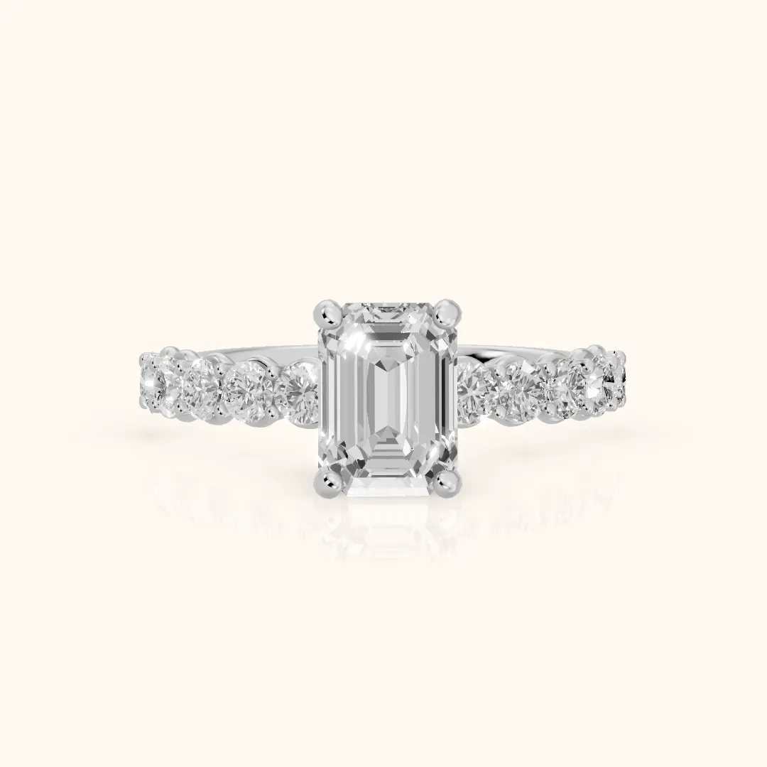 Sterling Statement Pavé Emerald Diamond Engagement Ring in Silver — view 2