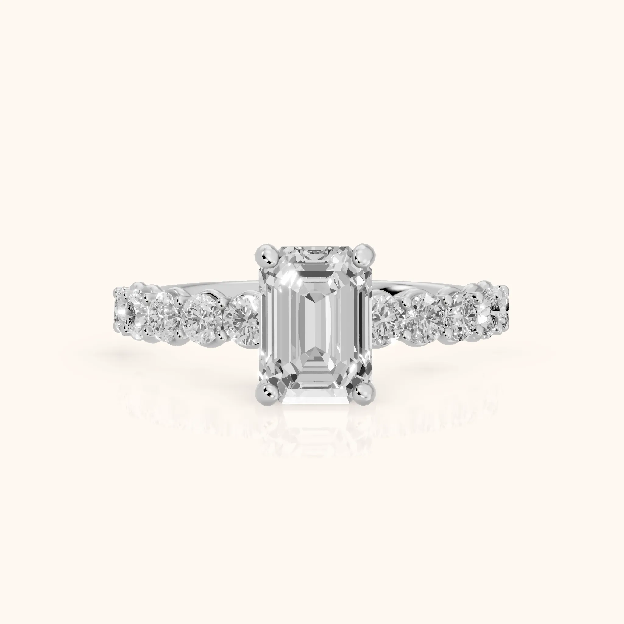 Sterling Statement Pavé Emerald Diamond Engagement Ring in Silver — view 1