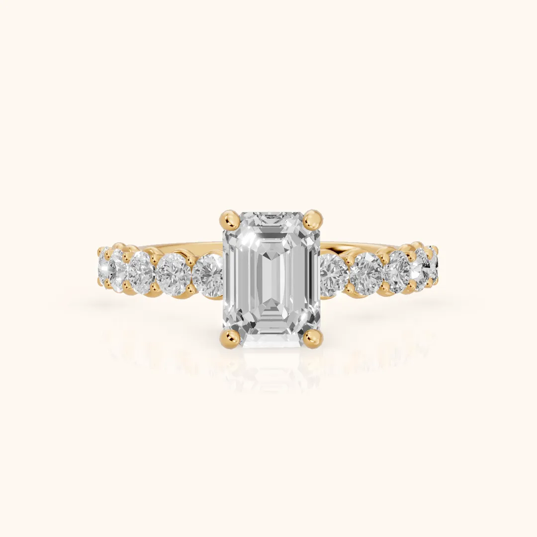 Sterling Statement Pavé Emerald Diamond Engagement Ring in Yellow Gold — view 2