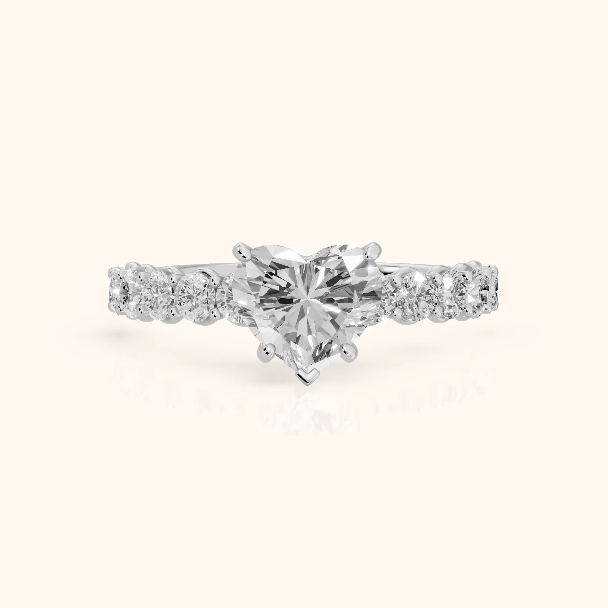 Sterling Statement Pavé Heart Diamond Engagement Ring in Platinum — view 1