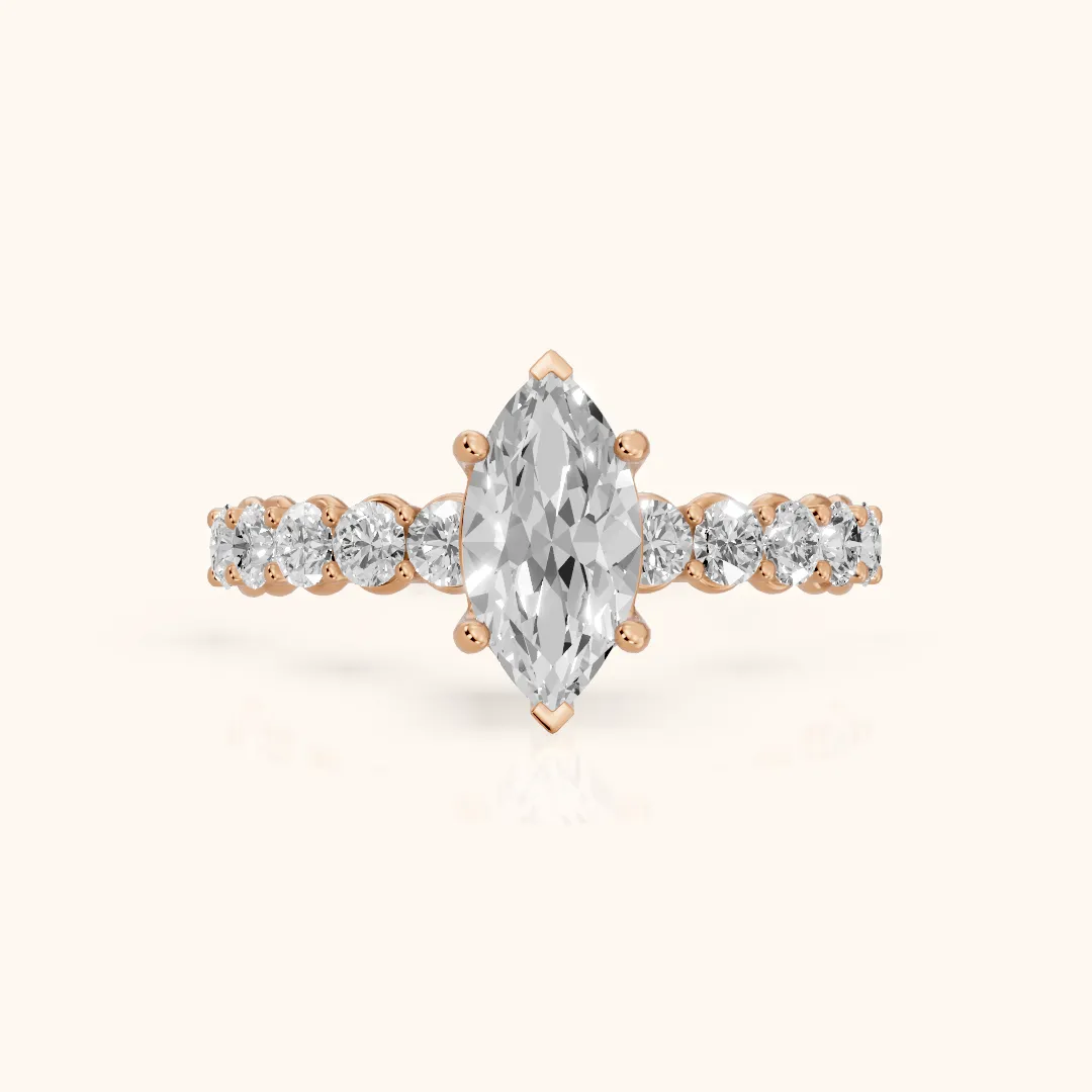 Sterling Statement Pavé Marquise Diamond Engagement Ring in Rose Gold — view 2