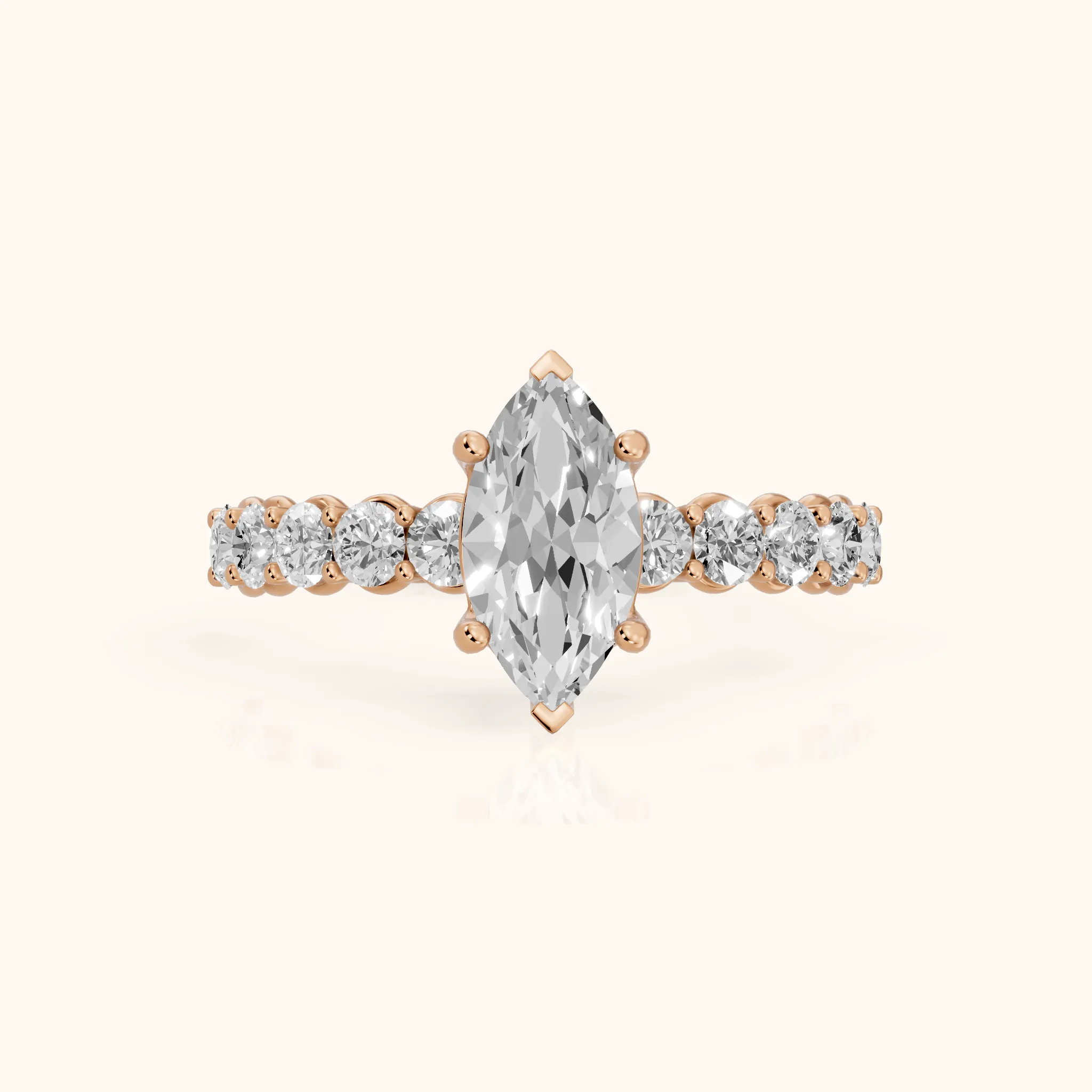 Sterling Statement Pavé Marquise Diamond Engagement Ring in Rose Gold — view 1