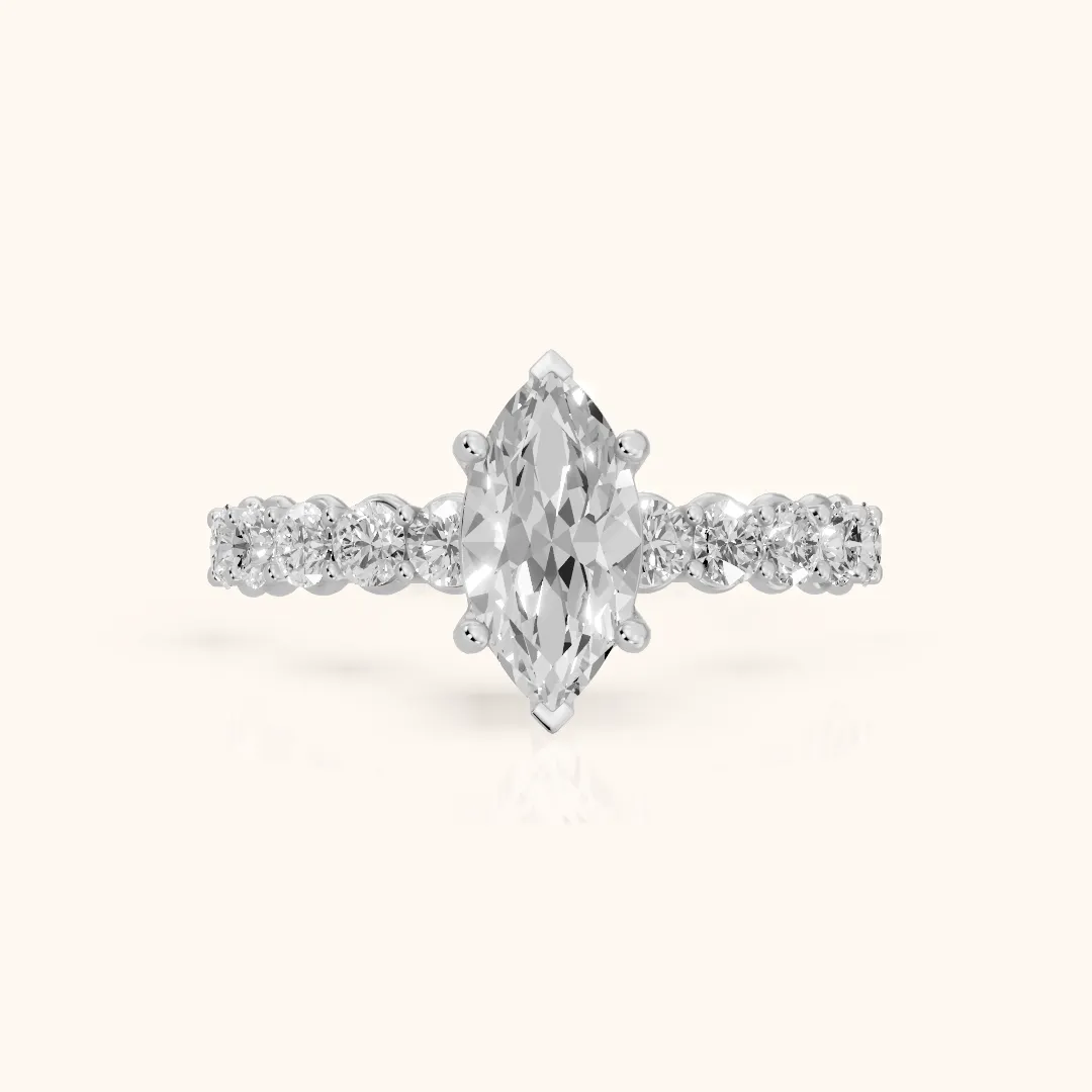 Sterling Statement Pavé Marquise Diamond Engagement Ring in White Gold — view 2