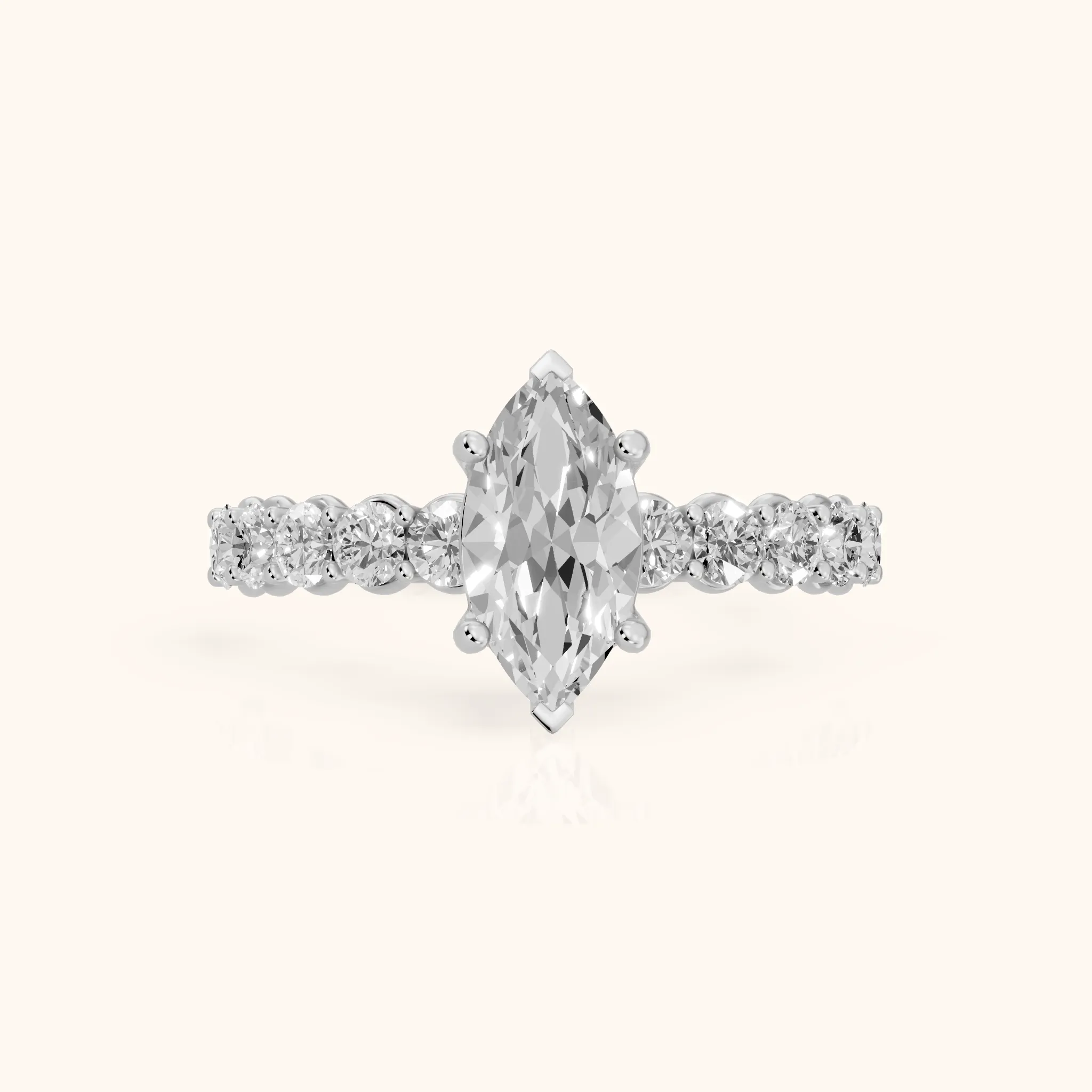 Sterling Statement Pavé Marquise Diamond Engagement Ring in White Gold — view 1