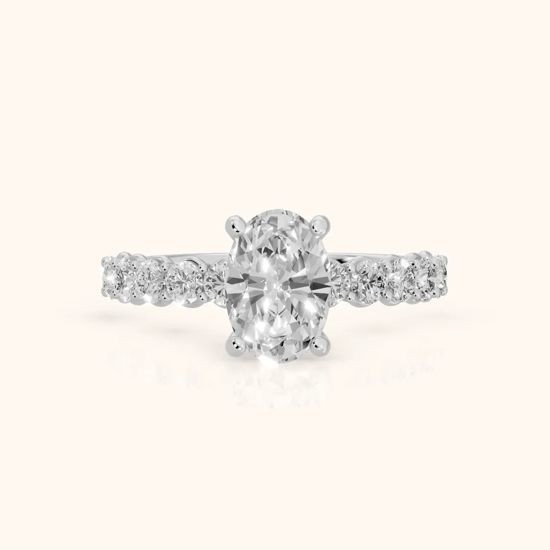 Sterling Statement Pavé Oval Diamond Engagement Ring in Silver — view 2