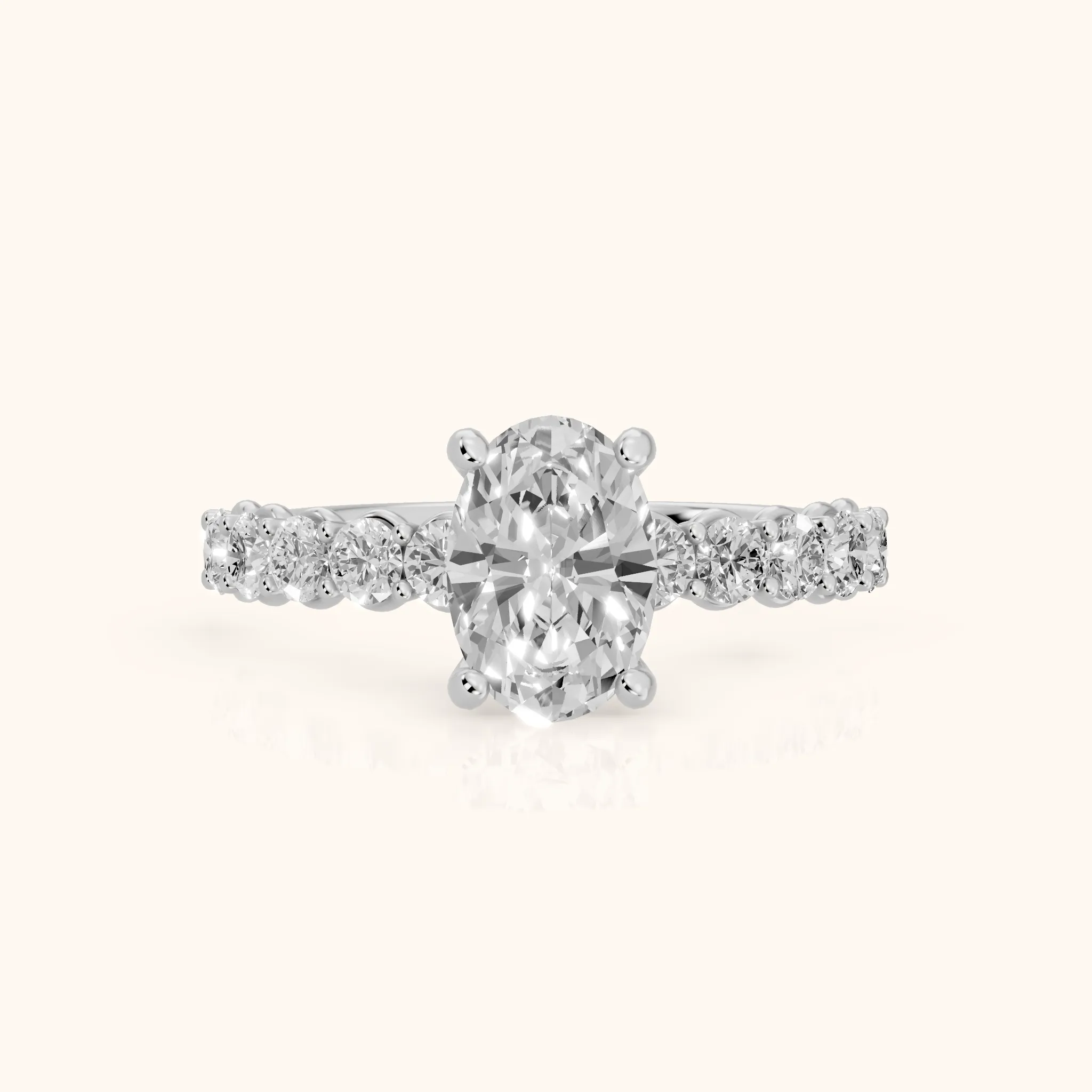 Sterling Statement Pavé Oval Diamond Engagement Ring in Silver — view 1