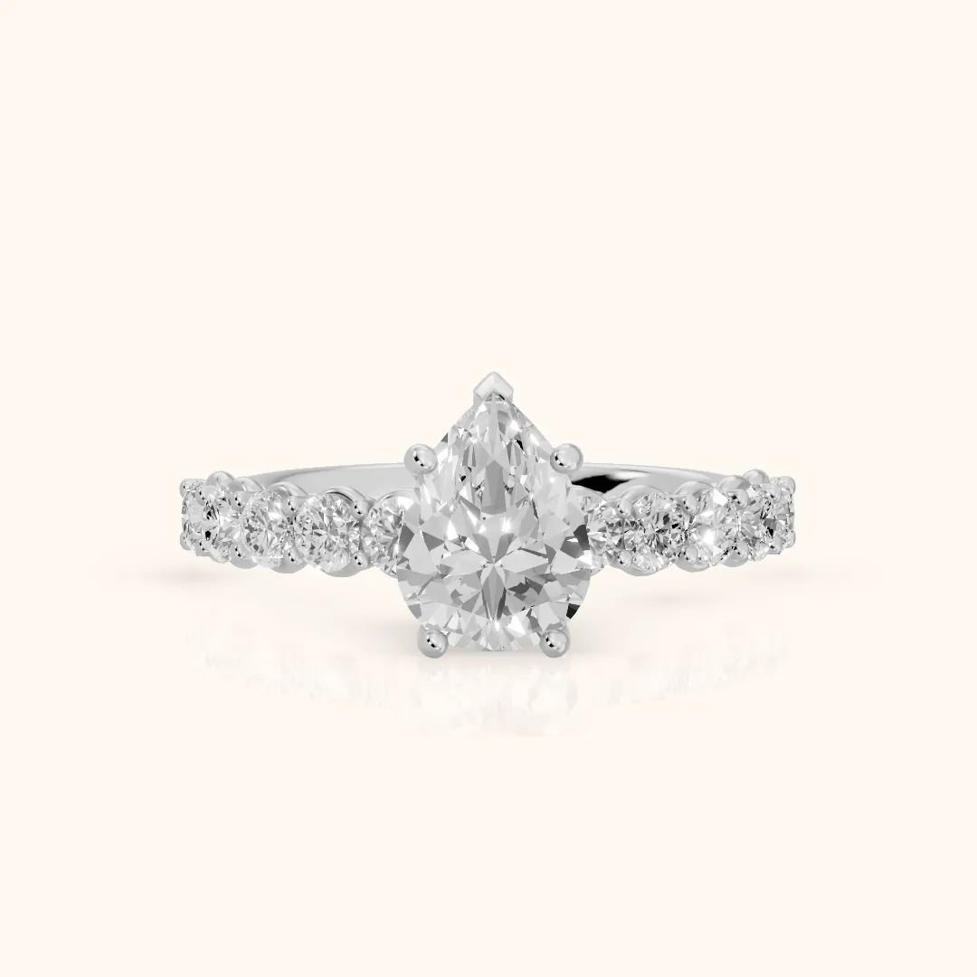 Sterling Statement Pavé Pear Diamond Engagement Ring in Platinum — view 2