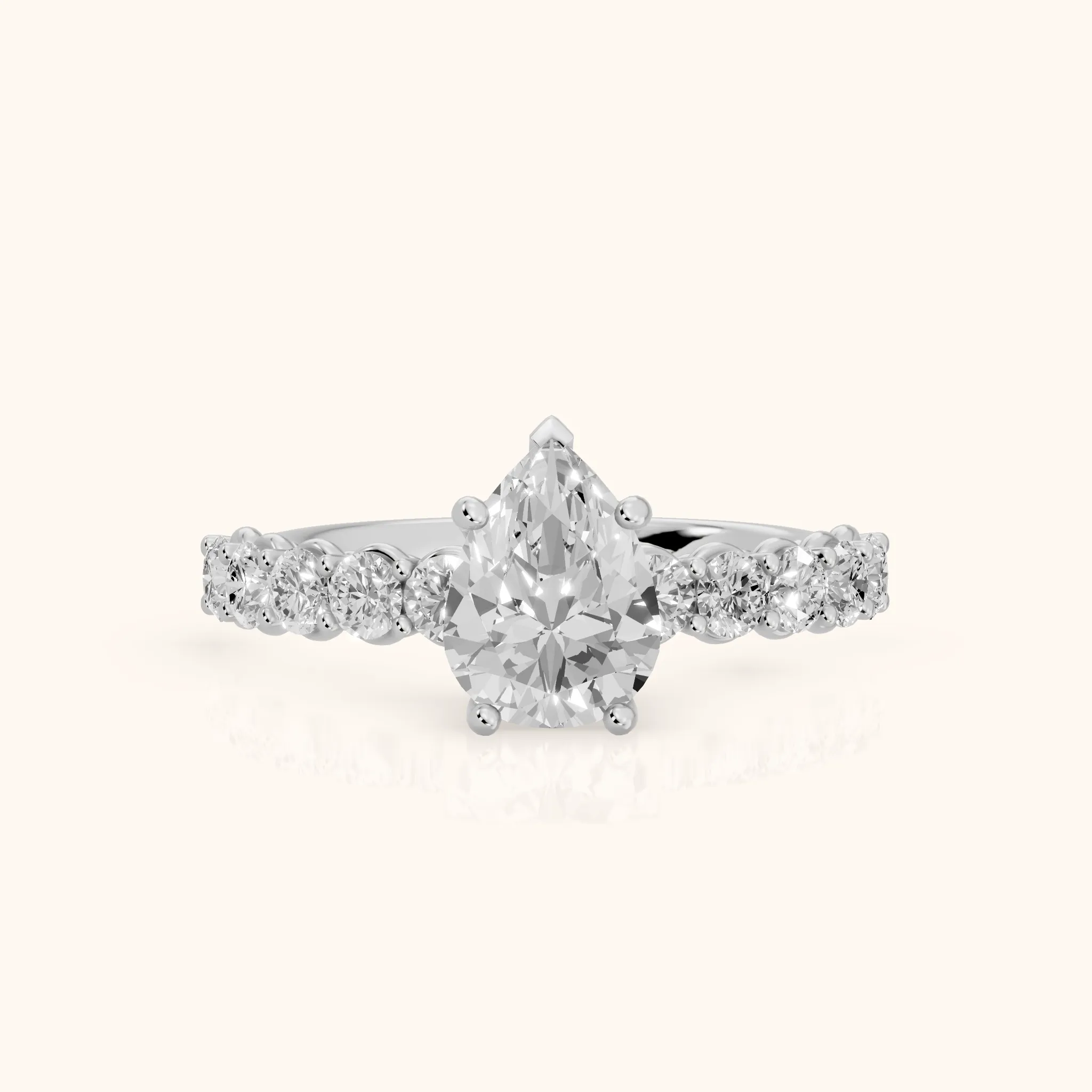 Sterling Statement Pavé Pear Diamond Engagement Ring in Platinum — view 1