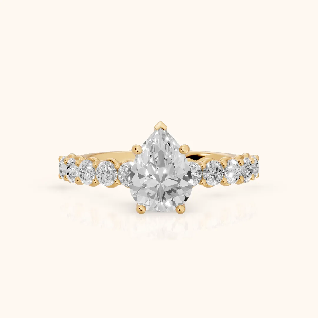 Sterling Statement Pavé Pear Diamond Engagement Ring in Yellow Gold — view 2