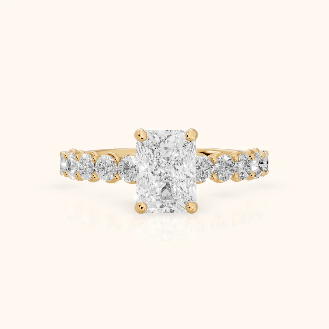 Sterling Statement Pavé Radiant Diamond Engagement Ring in Yellow Gold — view 2