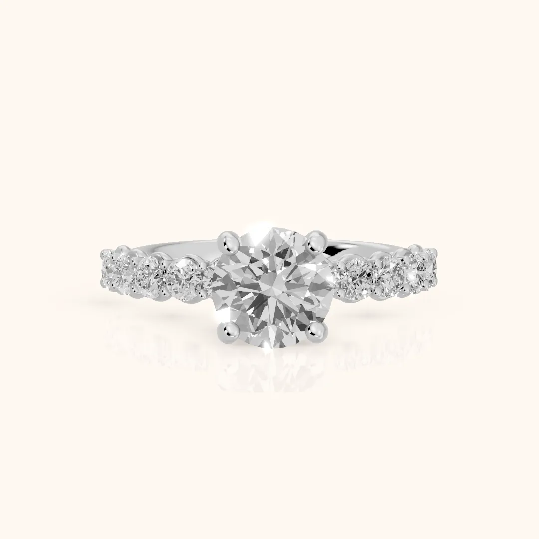 Sterling Statement Pavé Round Diamond Engagement Ring in Silver — view 2