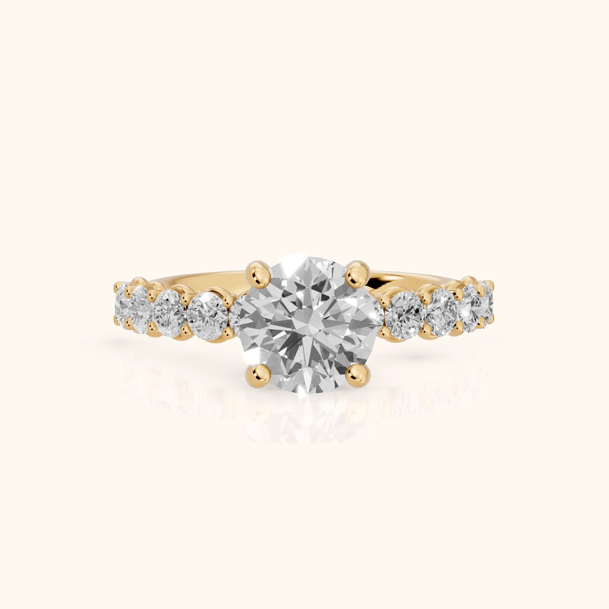 Sterling Statement Pavé Round Diamond Engagement Ring in Yellow Gold — view 1