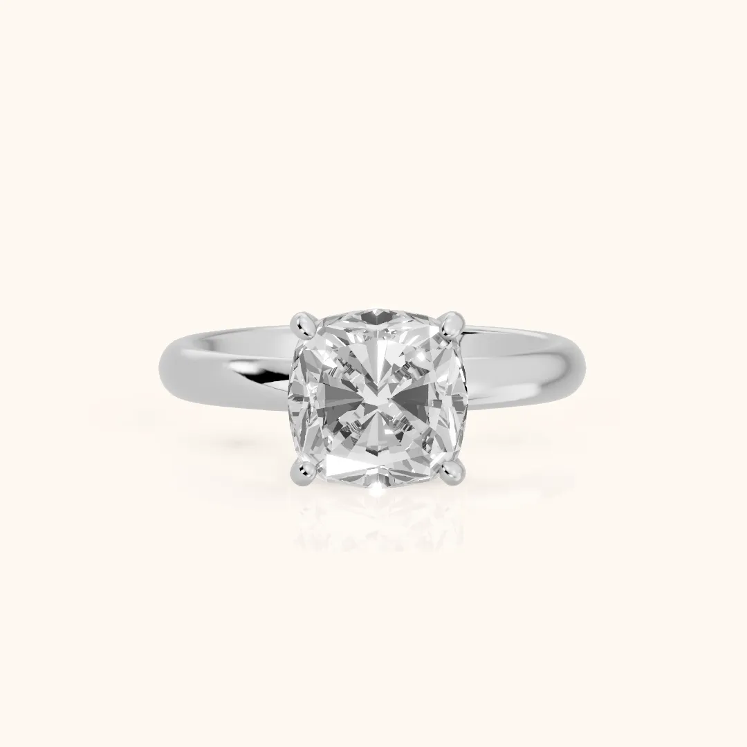 Marietta Tulip Solitaire Cushion Diamond Engagement Ring in Silver — view 2