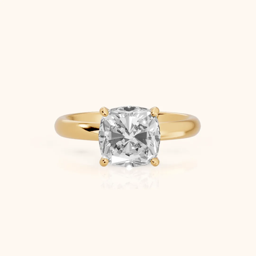 Marietta Tulip Solitaire Cushion Diamond Engagement Ring in Yellow Gold — view 2