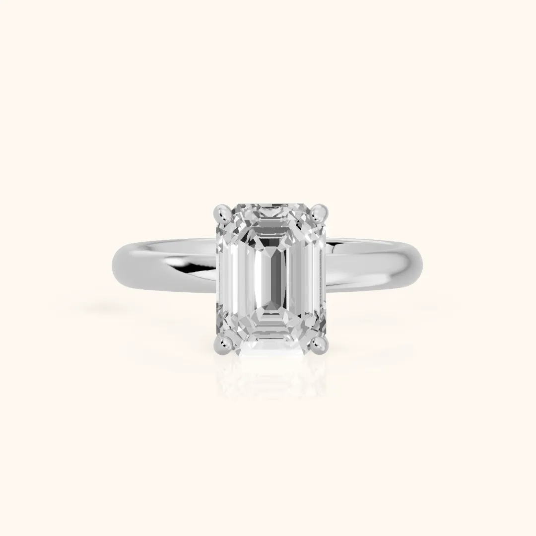 Marietta Tulip Solitaire Emerald Diamond Engagement Ring in Silver — view 2