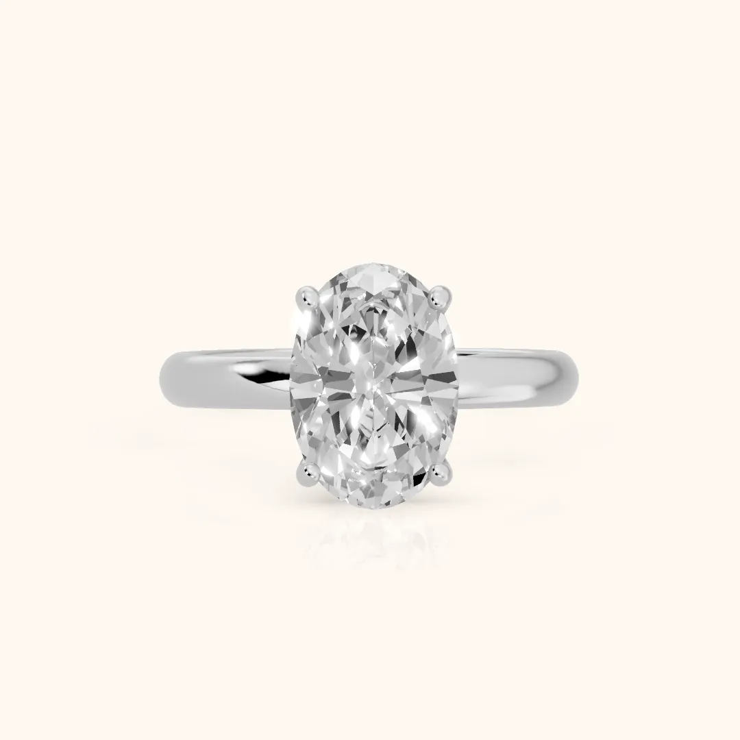 Marietta Tulip Solitaire Oval Diamond Engagement Ring in Silver — view 2