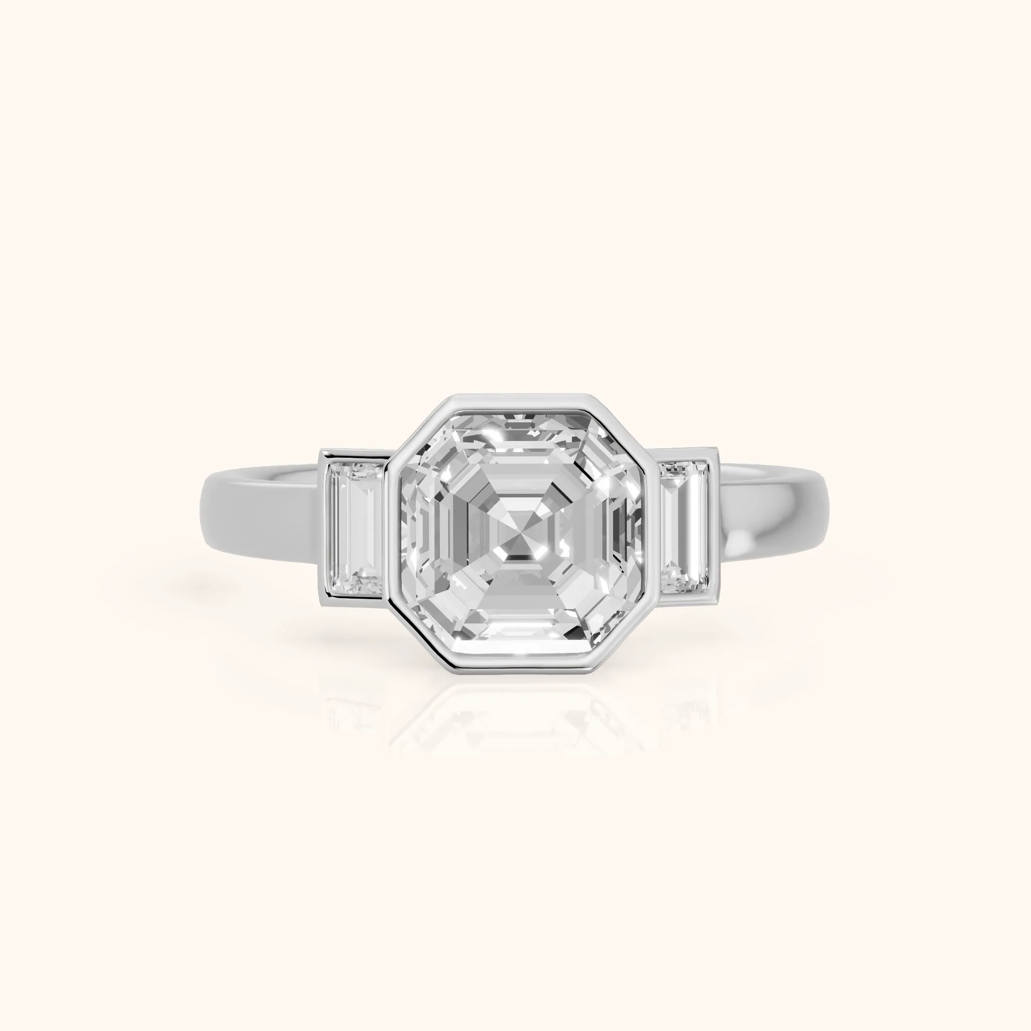 Paia Bezel Three-Stone Asscher Diamond Engagement Ring in Silver — view 1