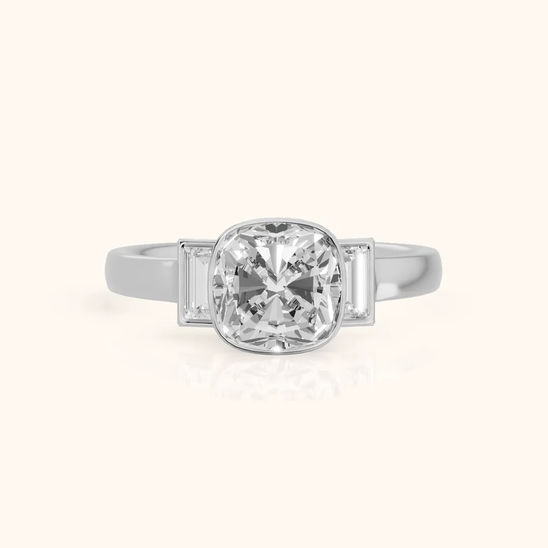 Paia Bezel Three-Stone Cushion Diamond Engagement Ring in Silver — view 2