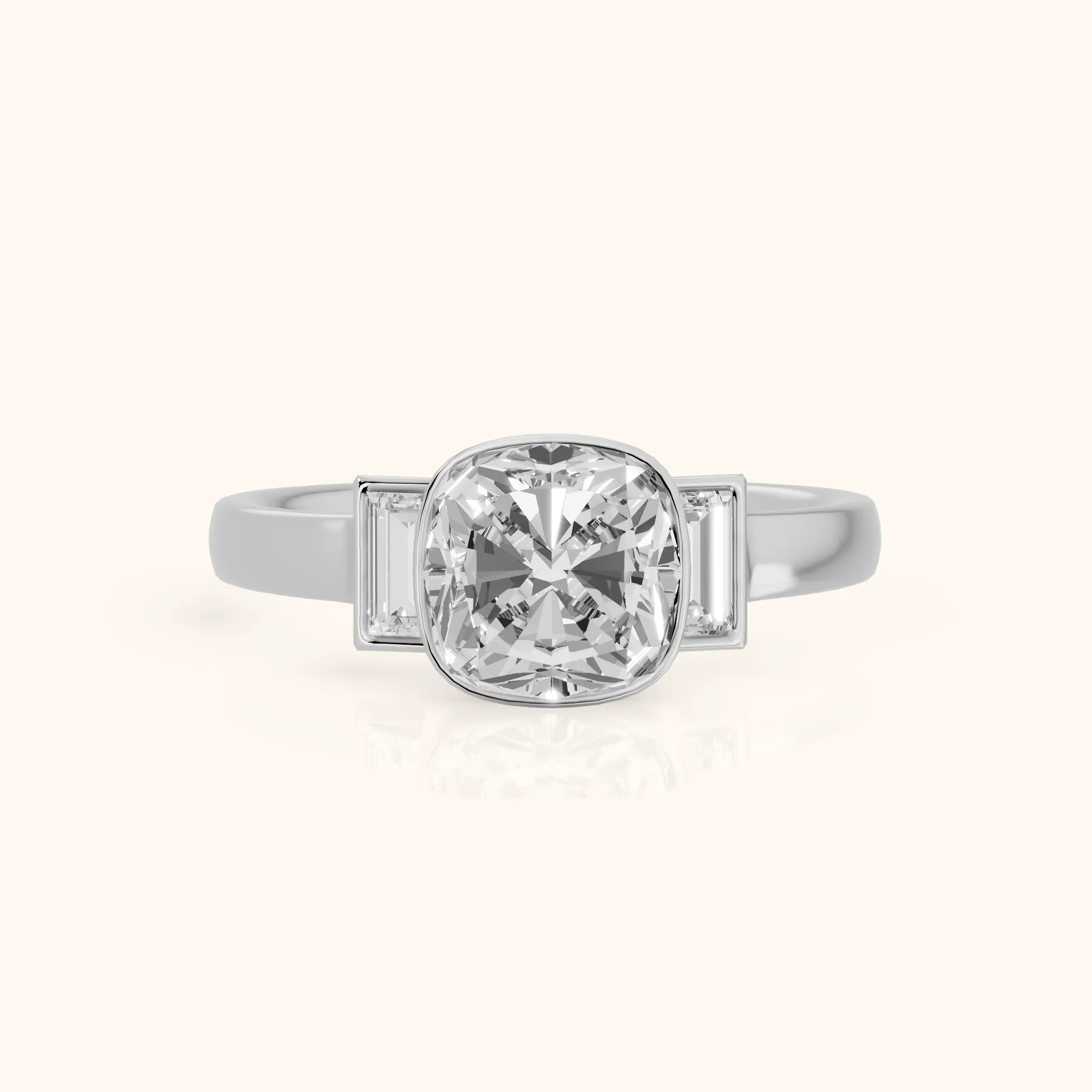 Paia Bezel Three-Stone Cushion Diamond Engagement Ring in Silver — view 1