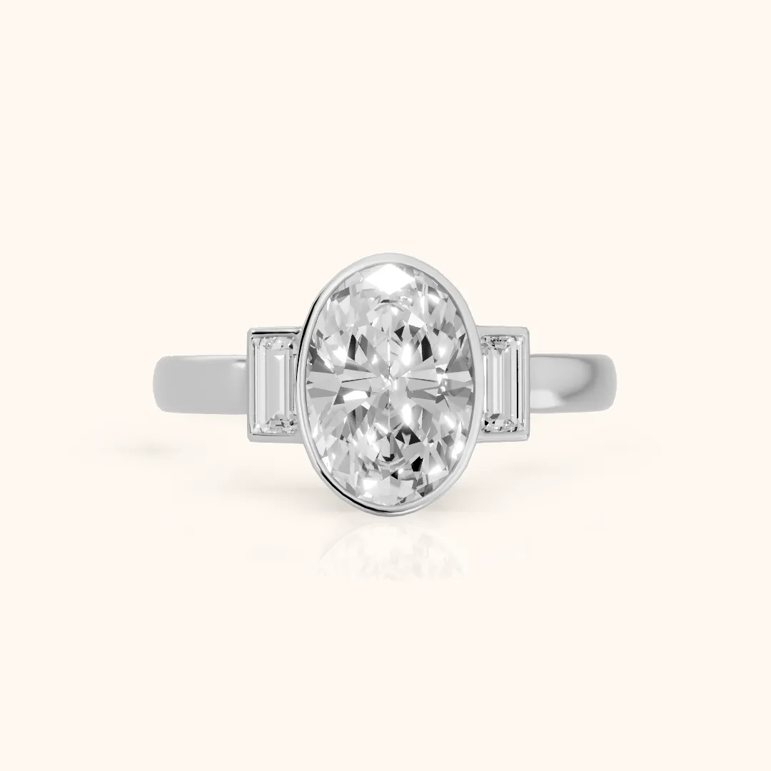 Paia Bezel Three-Stone Oval Diamond Engagement Ring in White Gold — view 2