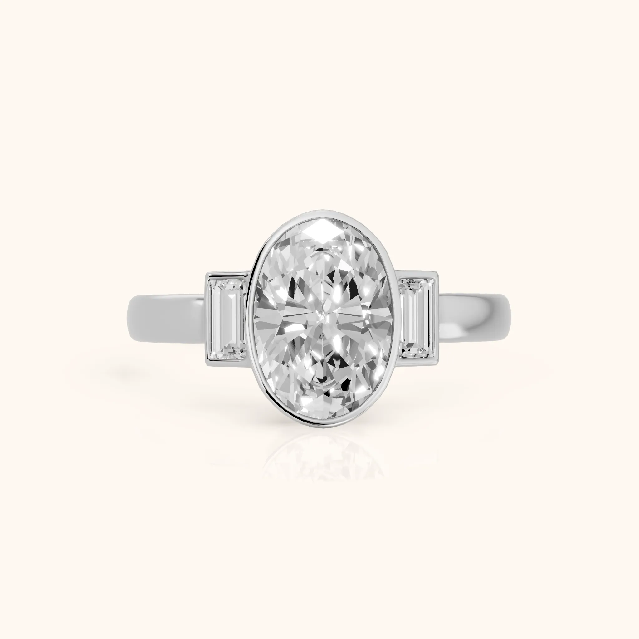 Paia Bezel Three-Stone Oval Diamond Engagement Ring in White Gold — view 1