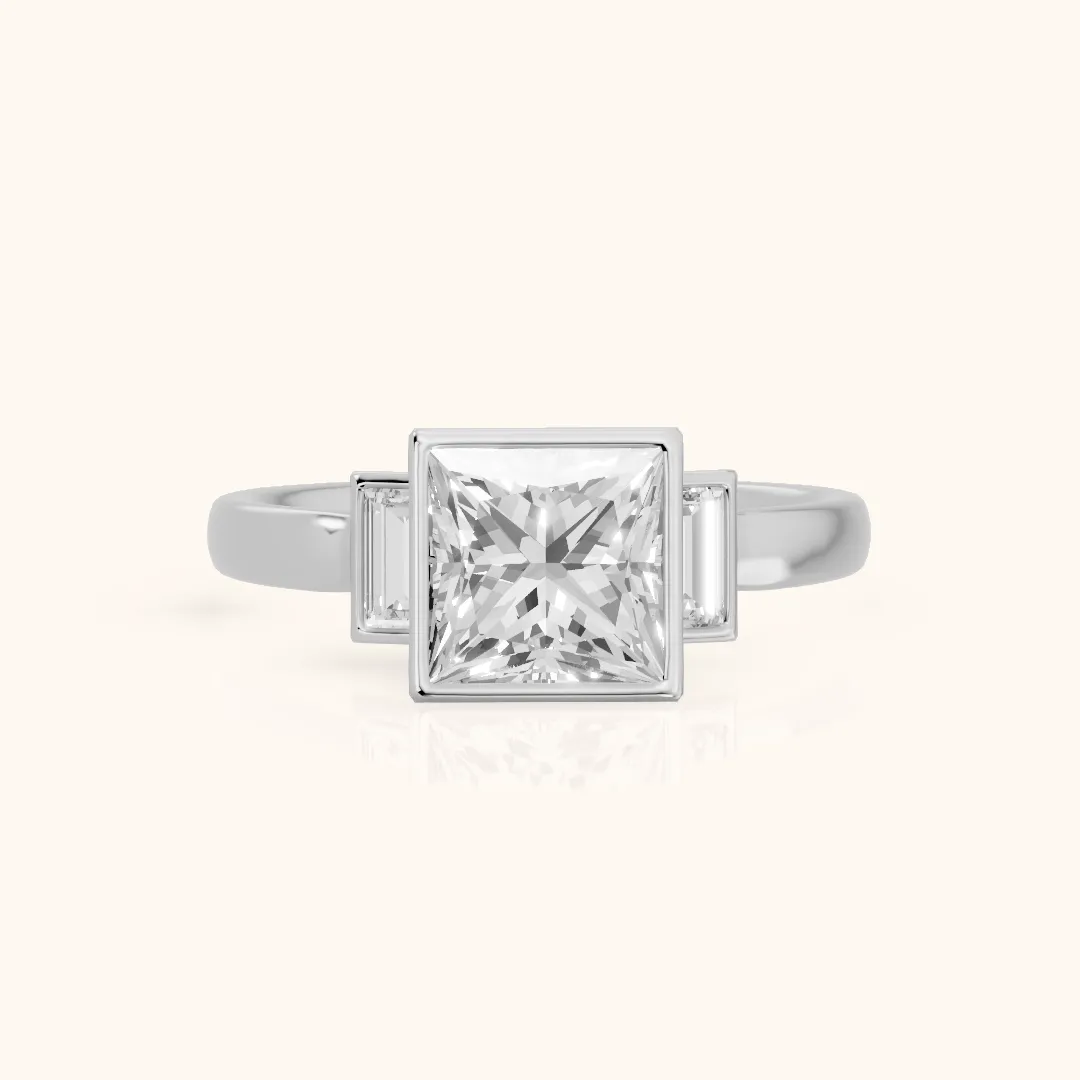 Paia Bezel Three-Stone Princess Diamond Engagement Ring in Silver — view 2