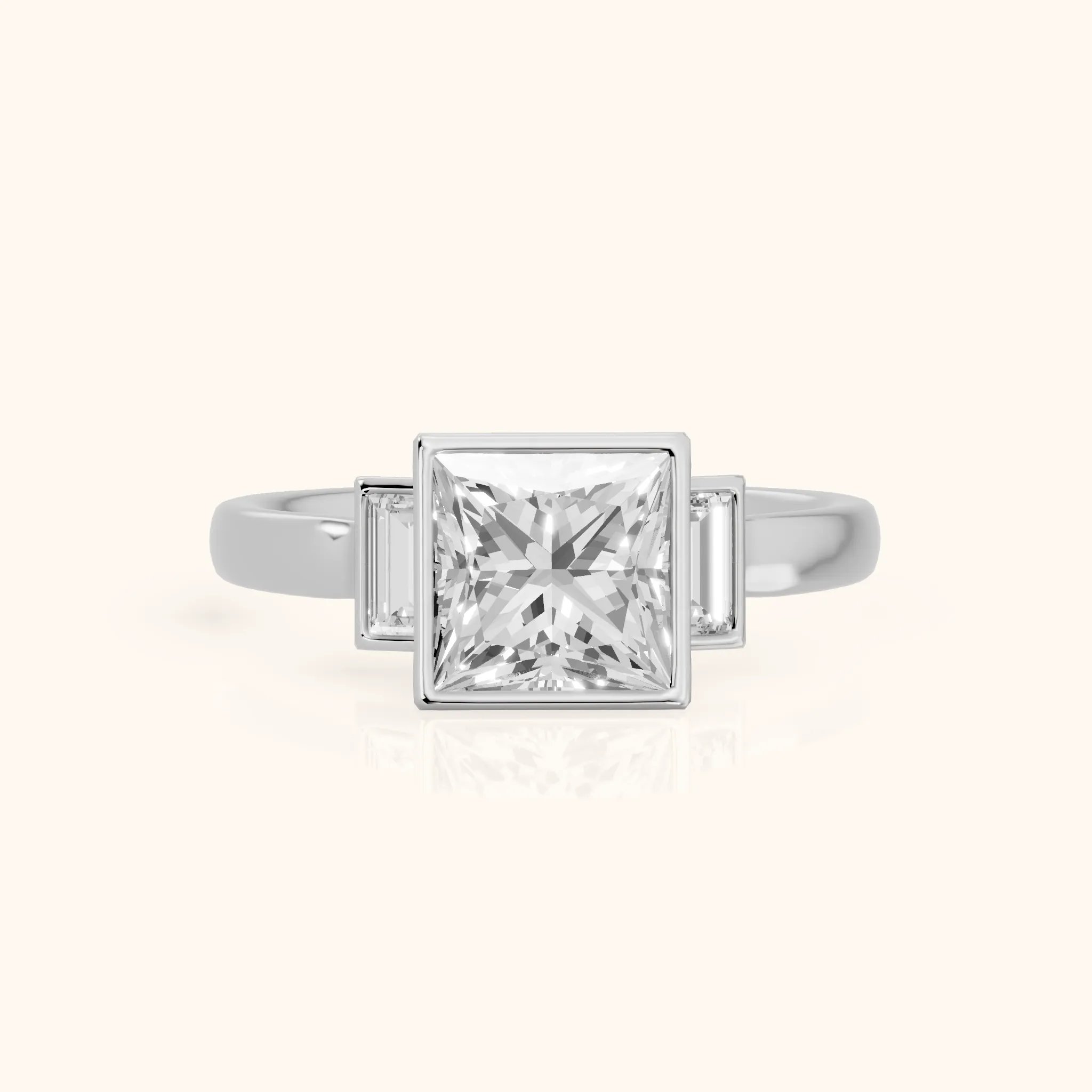Paia Bezel Three-Stone Princess Diamond Engagement Ring in Silver — view 1