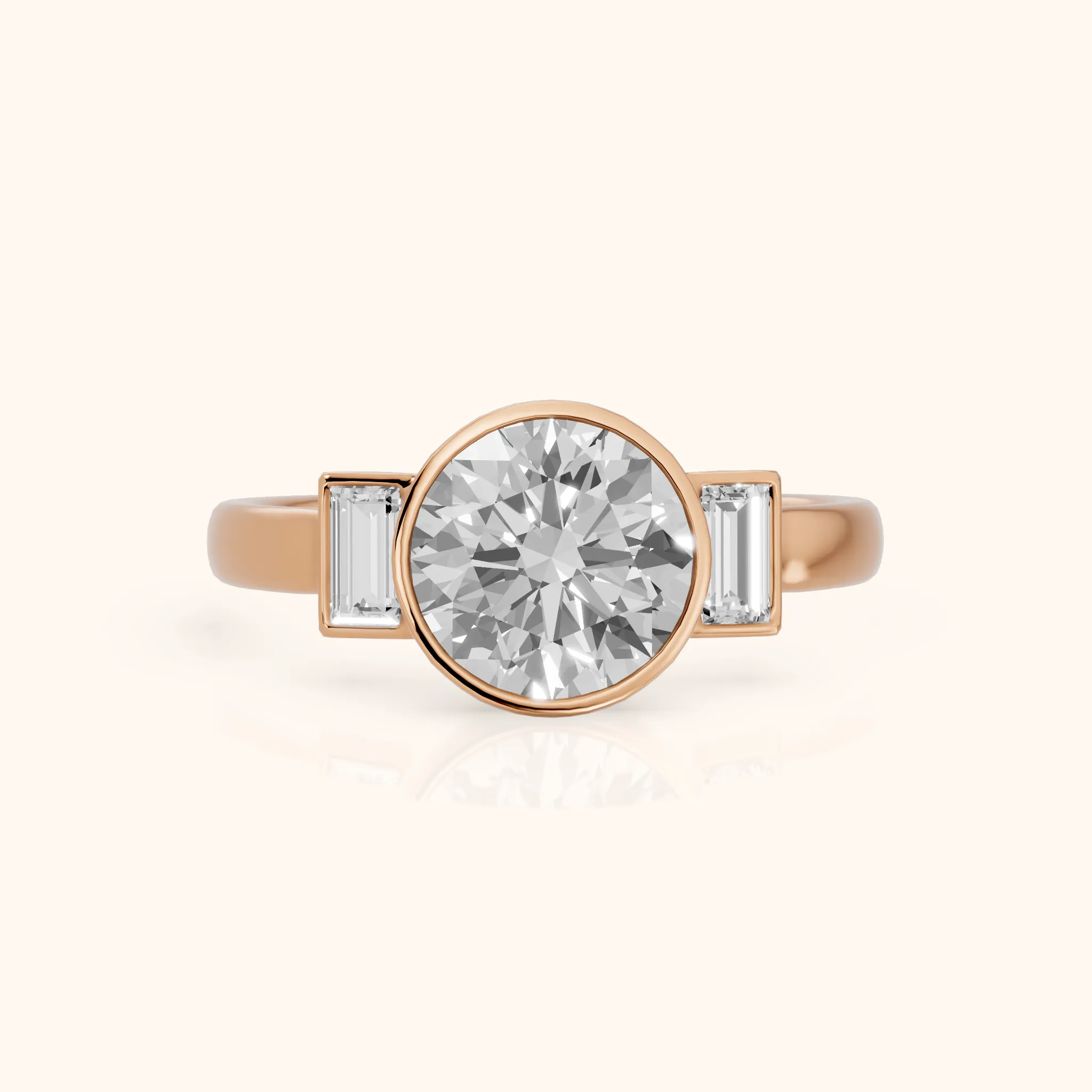 Paia Bezel Three-Stone Round Diamond Engagement Ring in Rose Gold — view 1