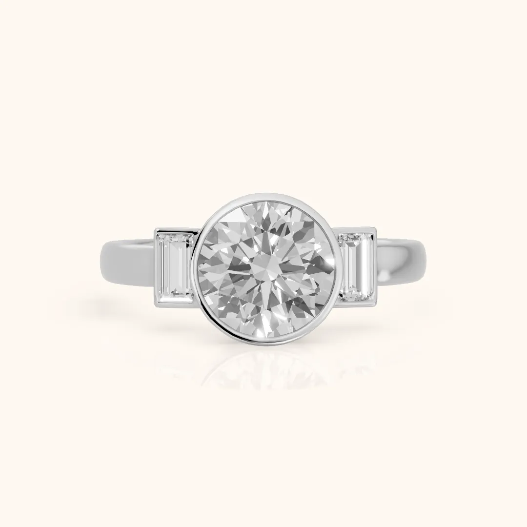 Paia Bezel Three-Stone Round Diamond Engagement Ring in Silver — view 2