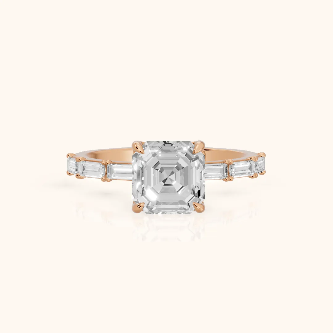 Ojai East-West Baguette Asscher Diamond Engagement Ring in Rose Gold — view 2