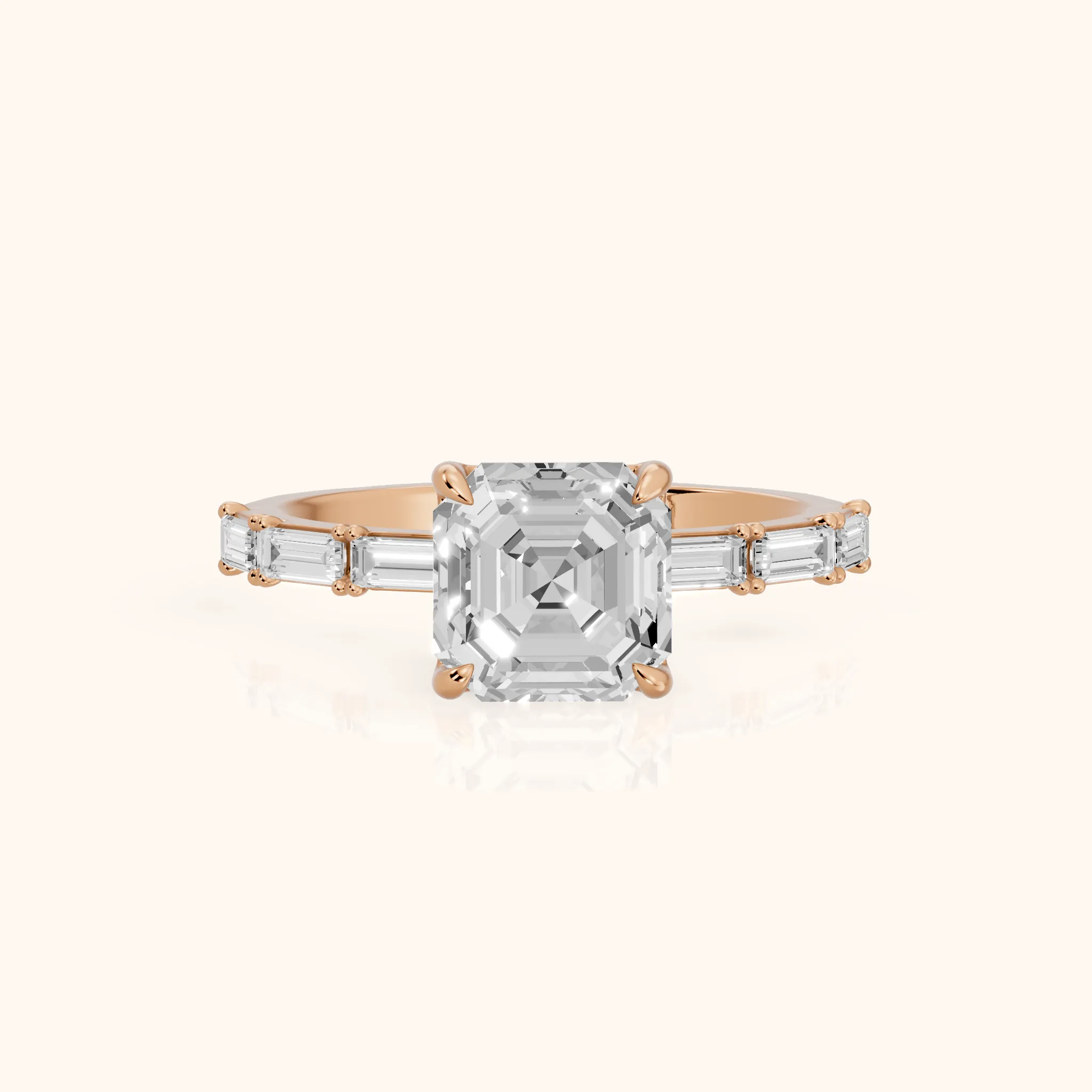 Ojai East-West Baguette Asscher Diamond Engagement Ring in Rose Gold — view 1