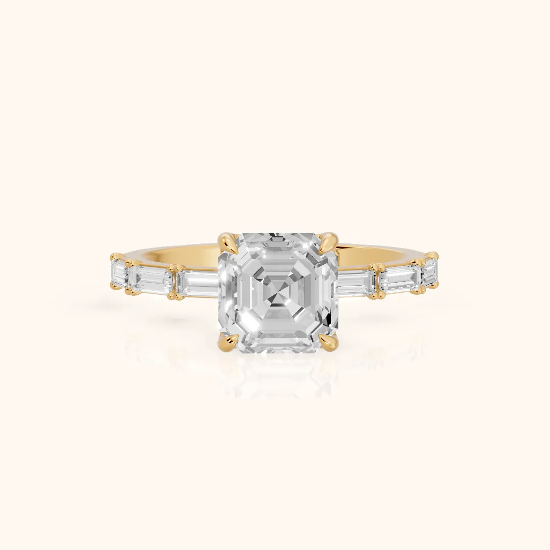Ojai East-West Baguette Asscher Diamond Engagement Ring in Yellow Gold — view 2
