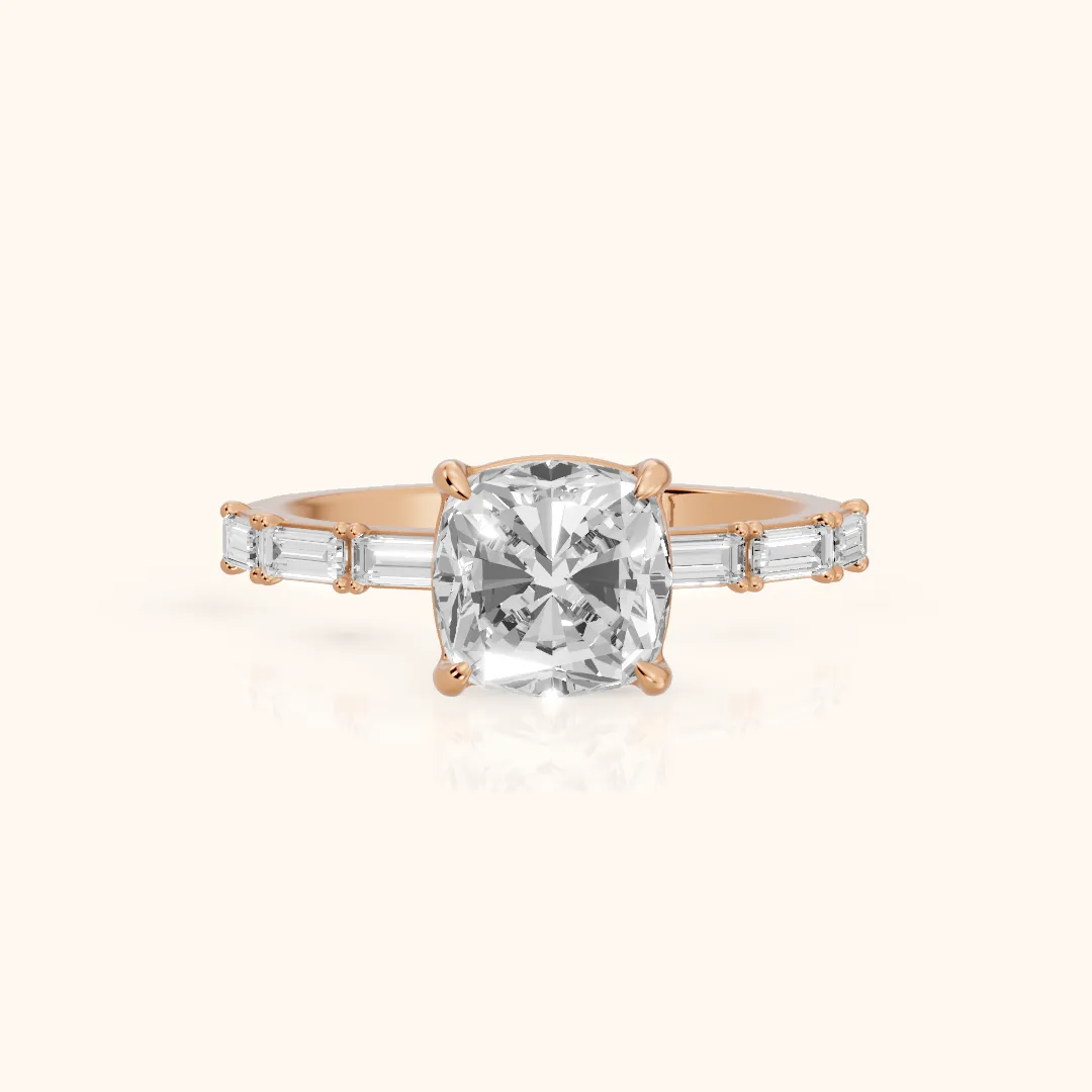 Ojai East-West Baguette Cushion Diamond Engagement Ring in Rose Gold — view 2