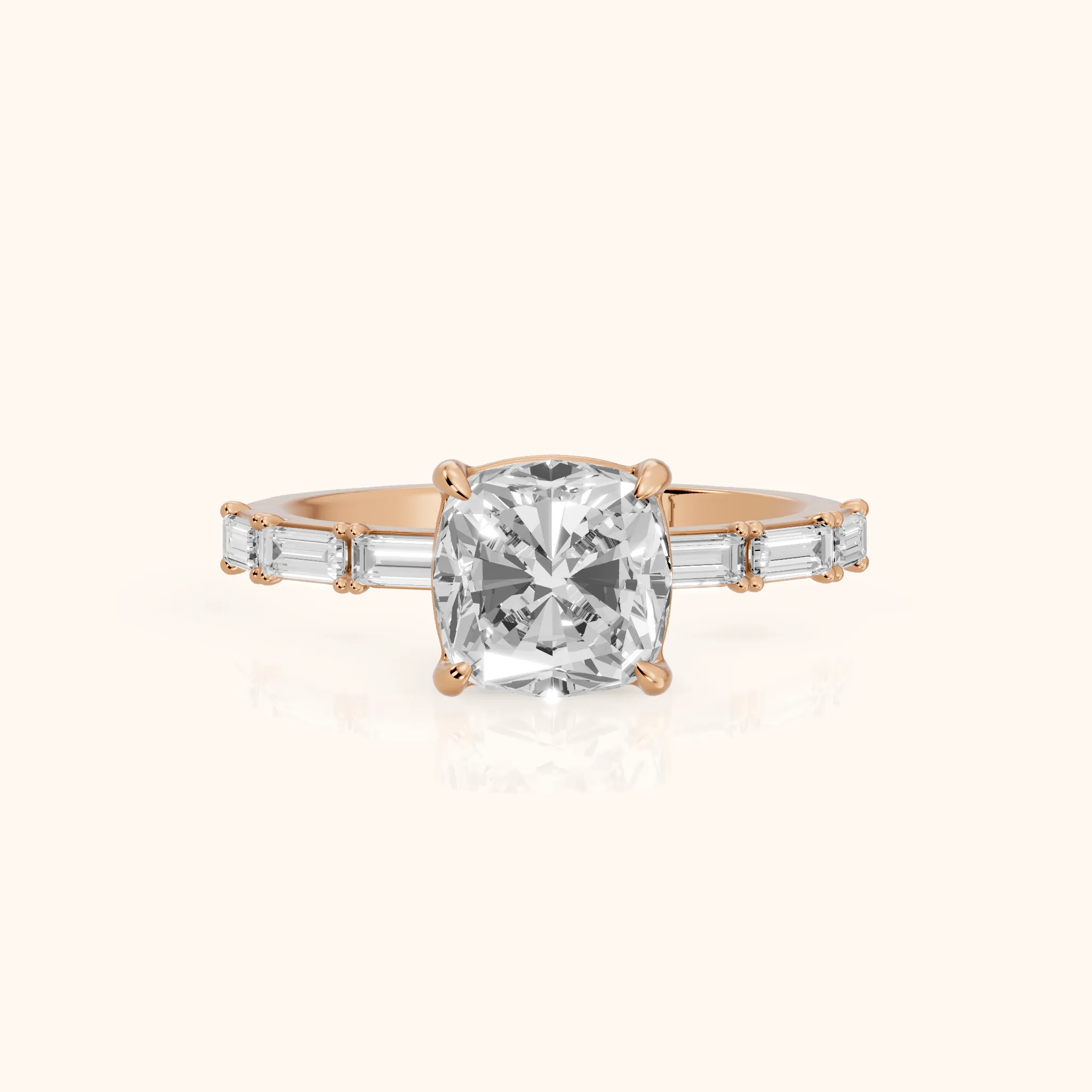 Ojai East-West Baguette Cushion Diamond Engagement Ring in Rose Gold — view 1
