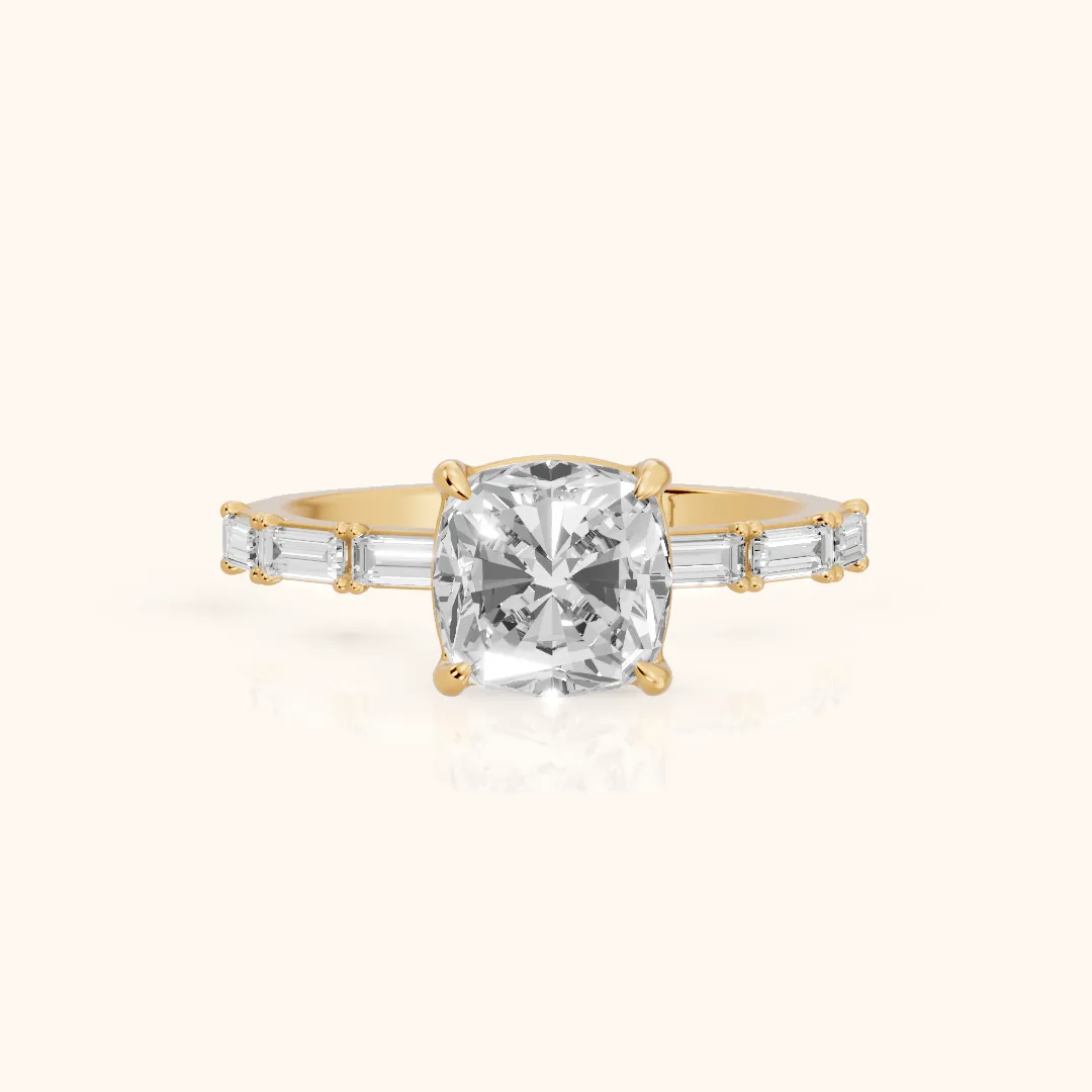 Ojai East-West Baguette Cushion Diamond Engagement Ring in Yellow Gold — view 2