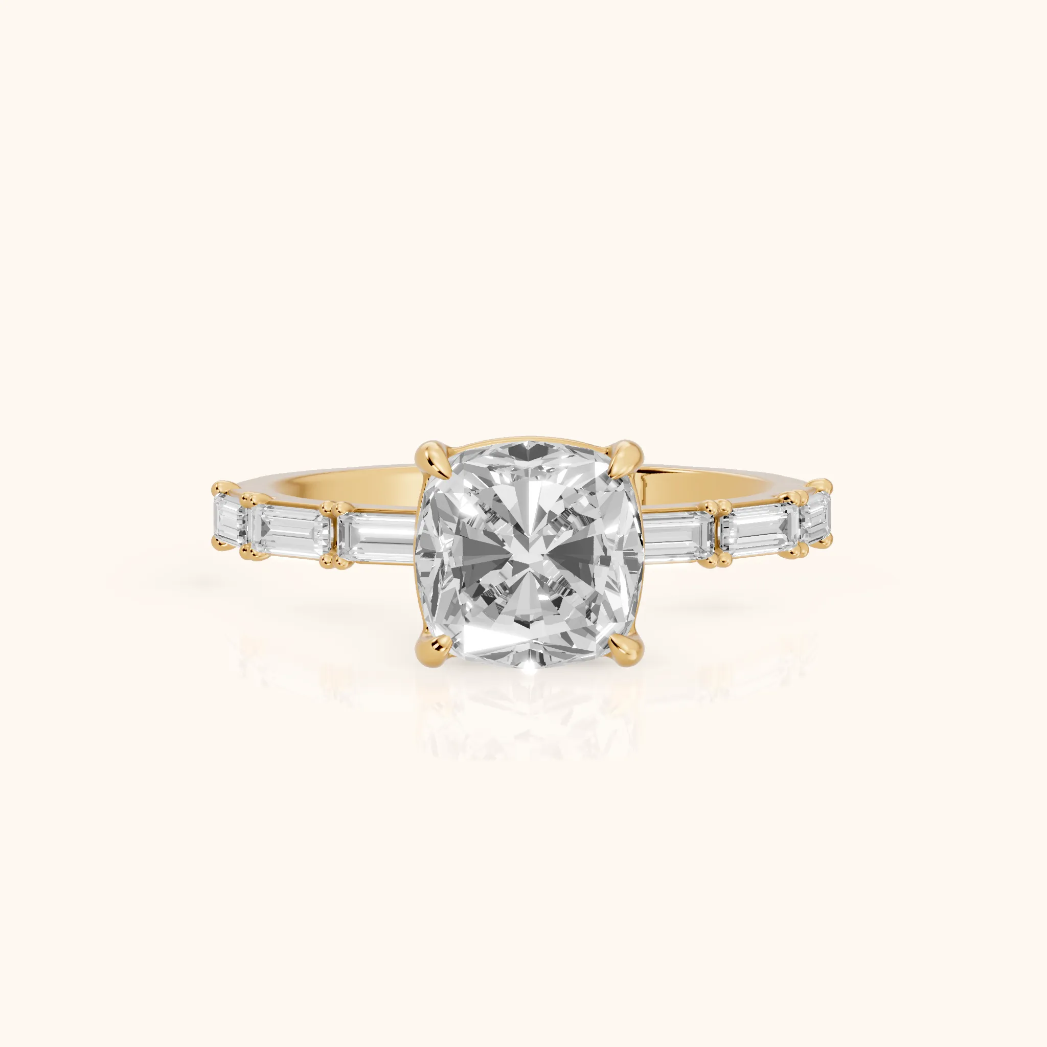 Ojai East-West Baguette Cushion Diamond Engagement Ring in Yellow Gold — view 1