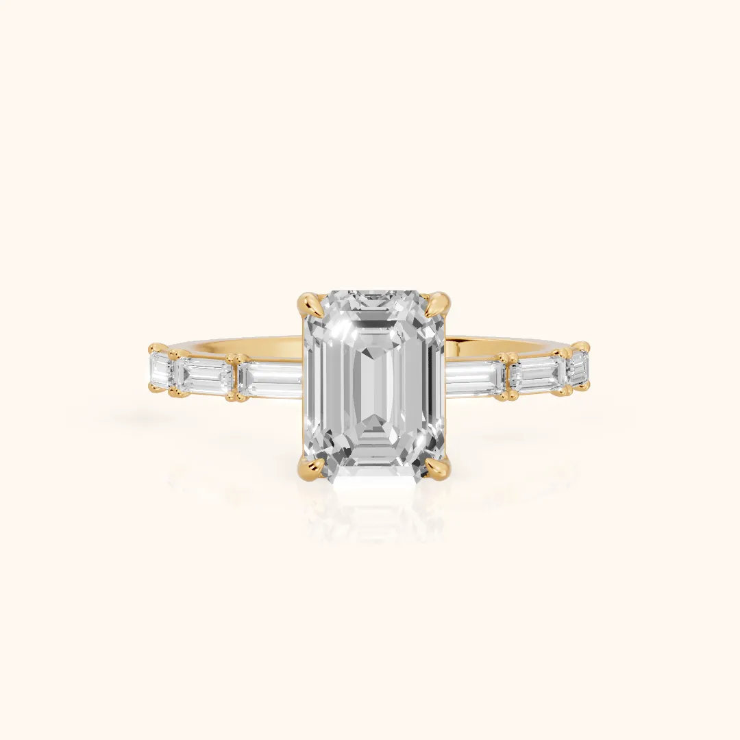Ojai East-West Baguette Emerald Diamond Engagement Ring in Yellow Gold — view 2